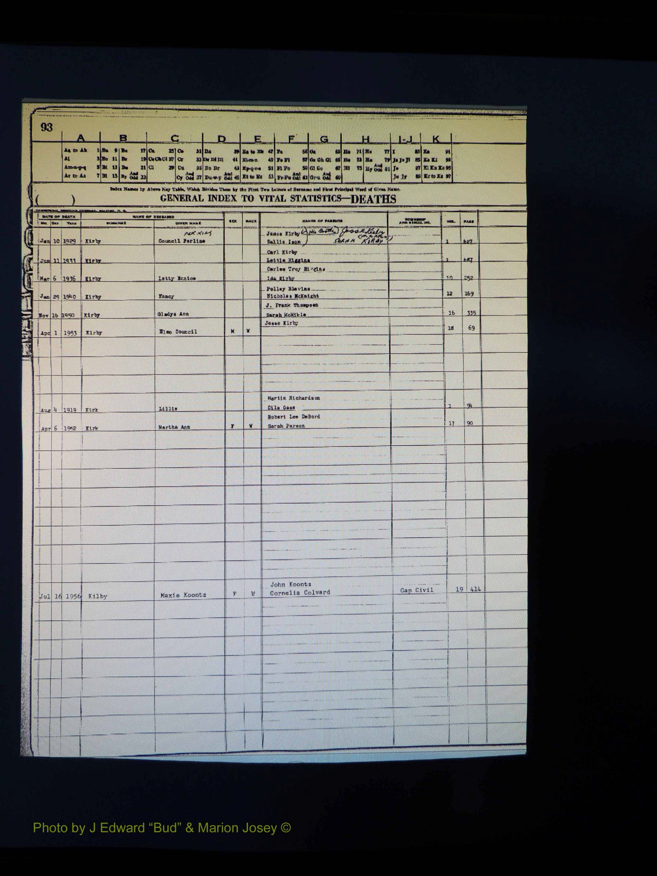 Alleghany Co, NC, Deaths Vol 1 126.JPG