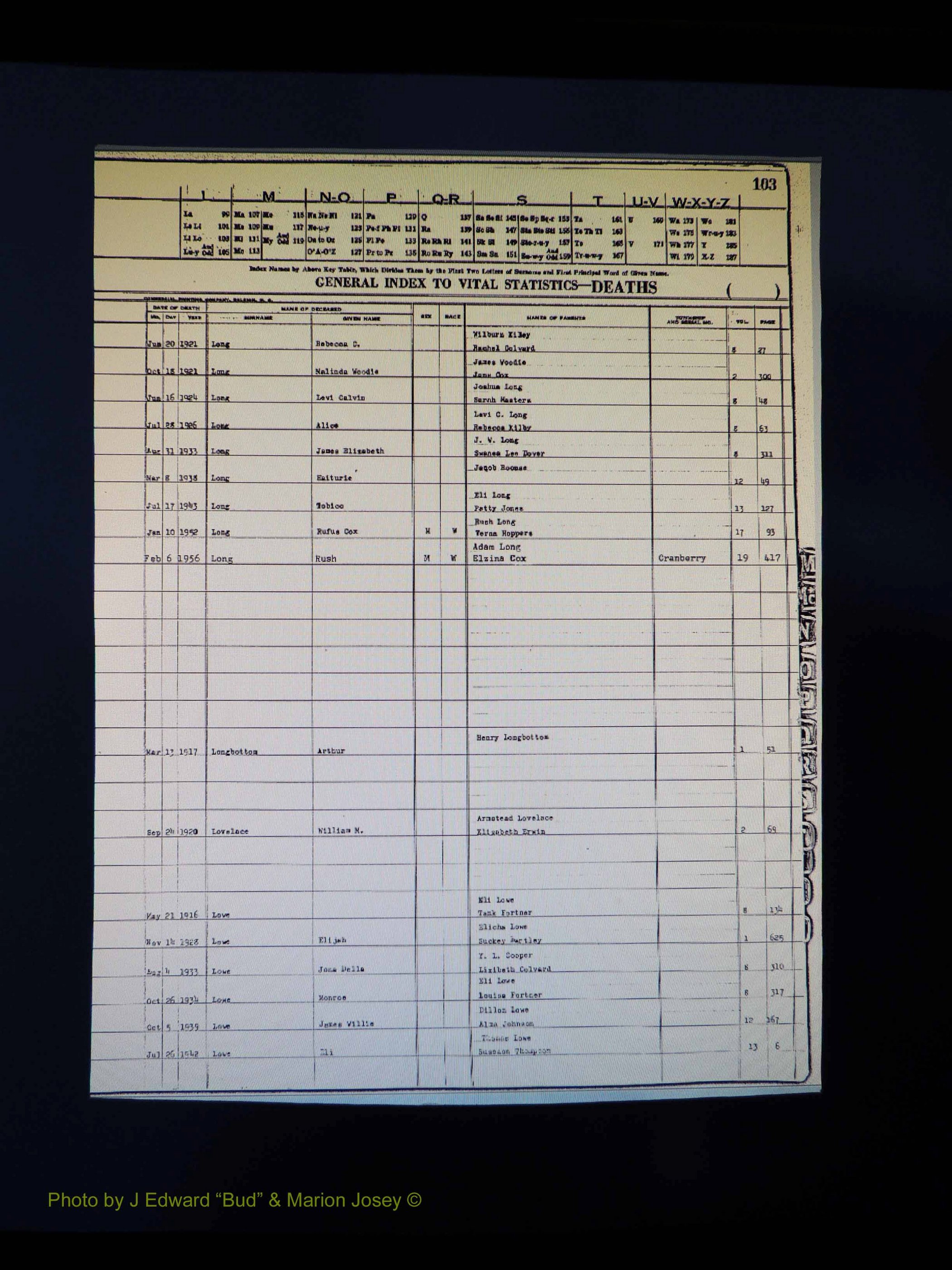 Alleghany Co, NC, Deaths Vol 1 134.JPG