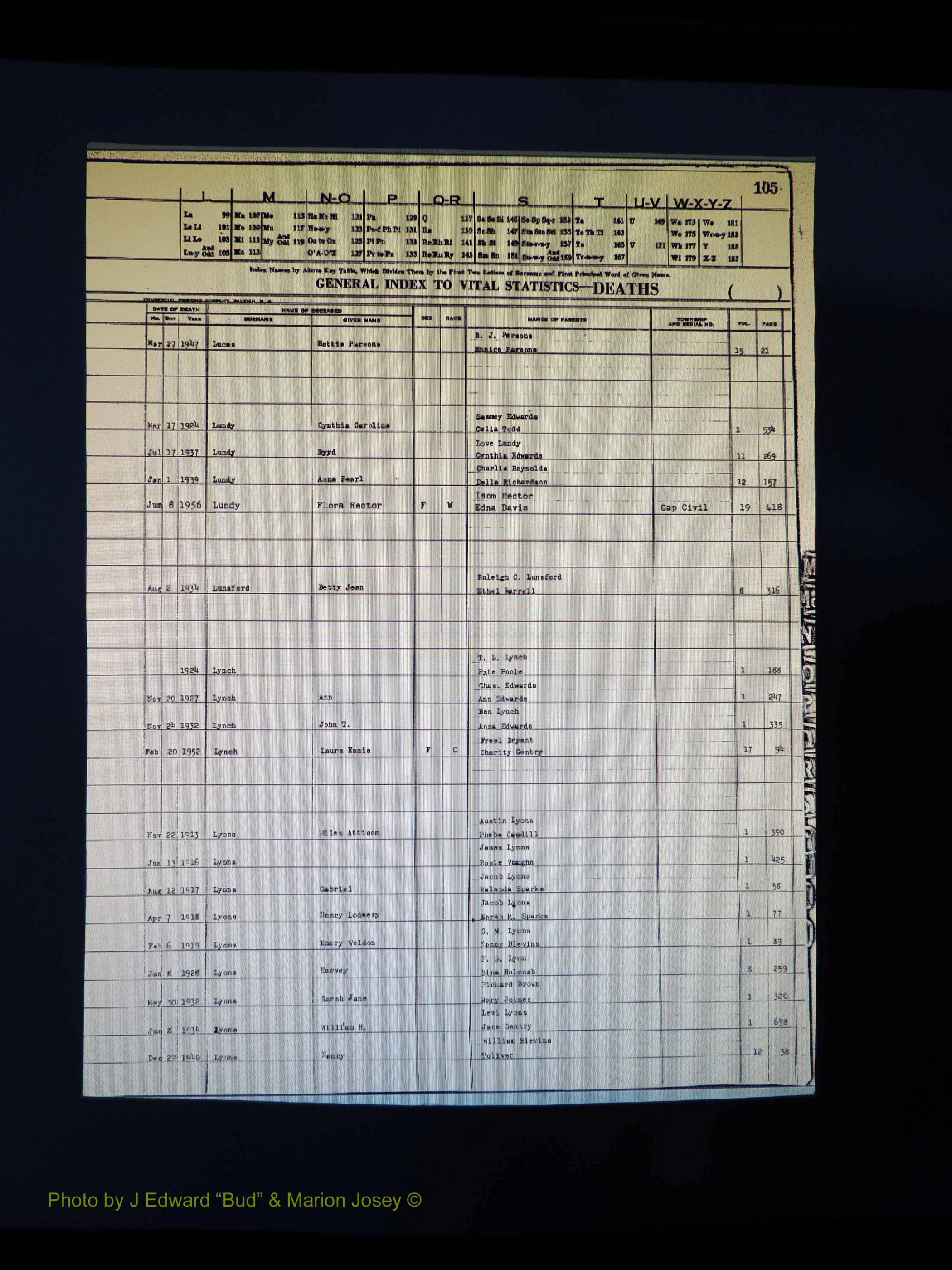 Alleghany Co, NC, Deaths Vol 1 136.JPG