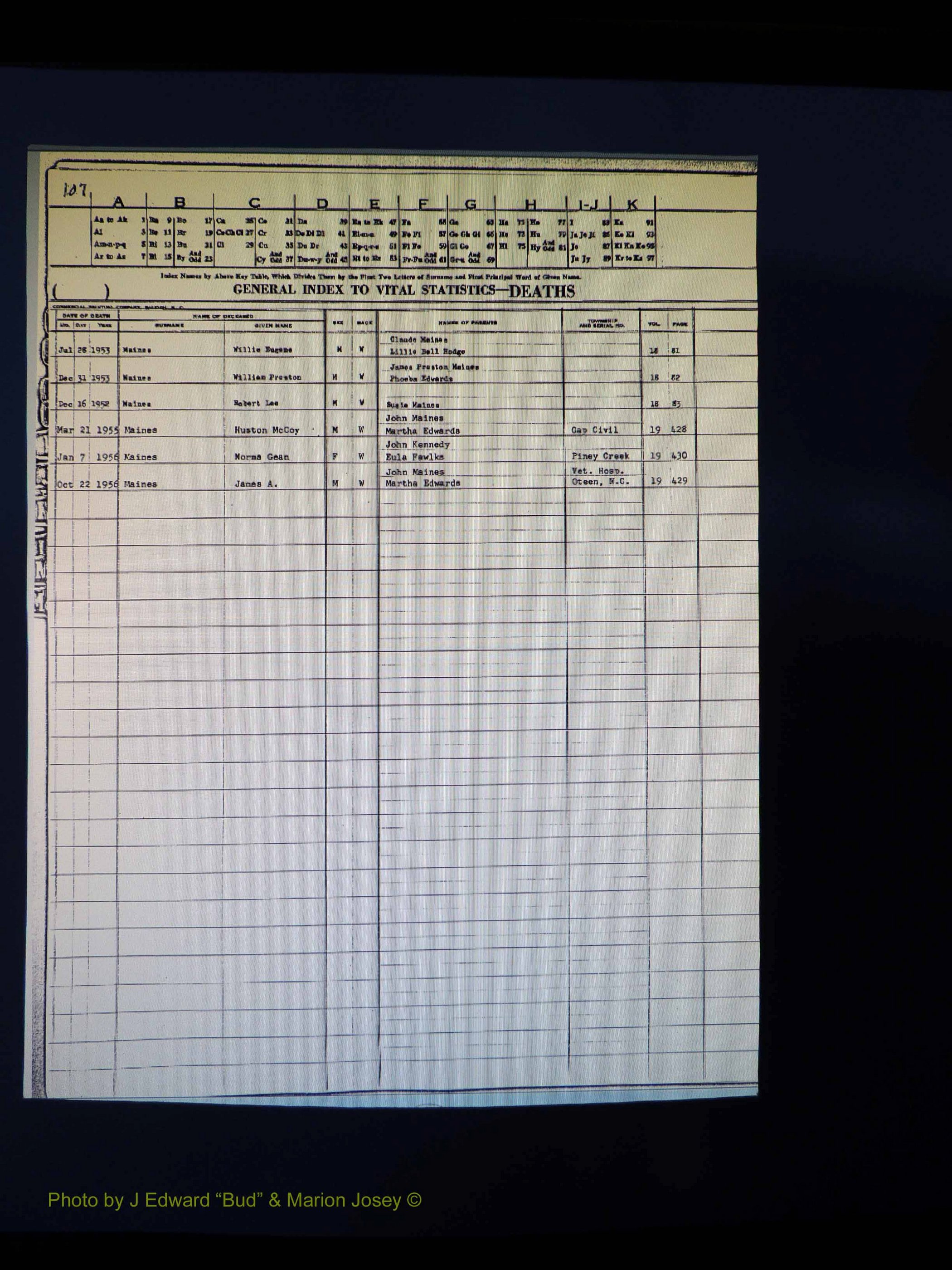 Alleghany Co, NC, Deaths Vol 1 140.JPG