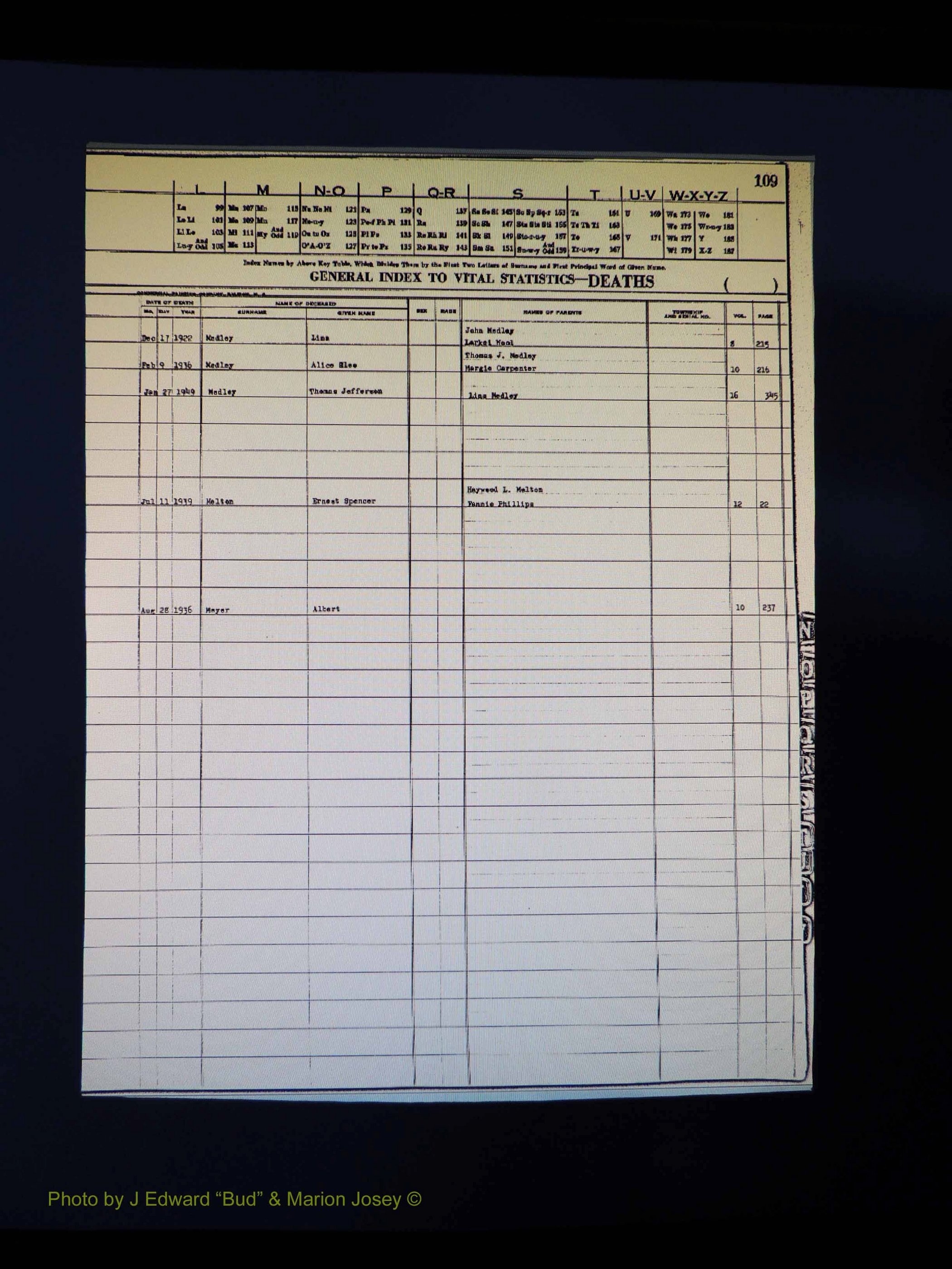 Alleghany Co, NC, Deaths Vol 1 144.JPG