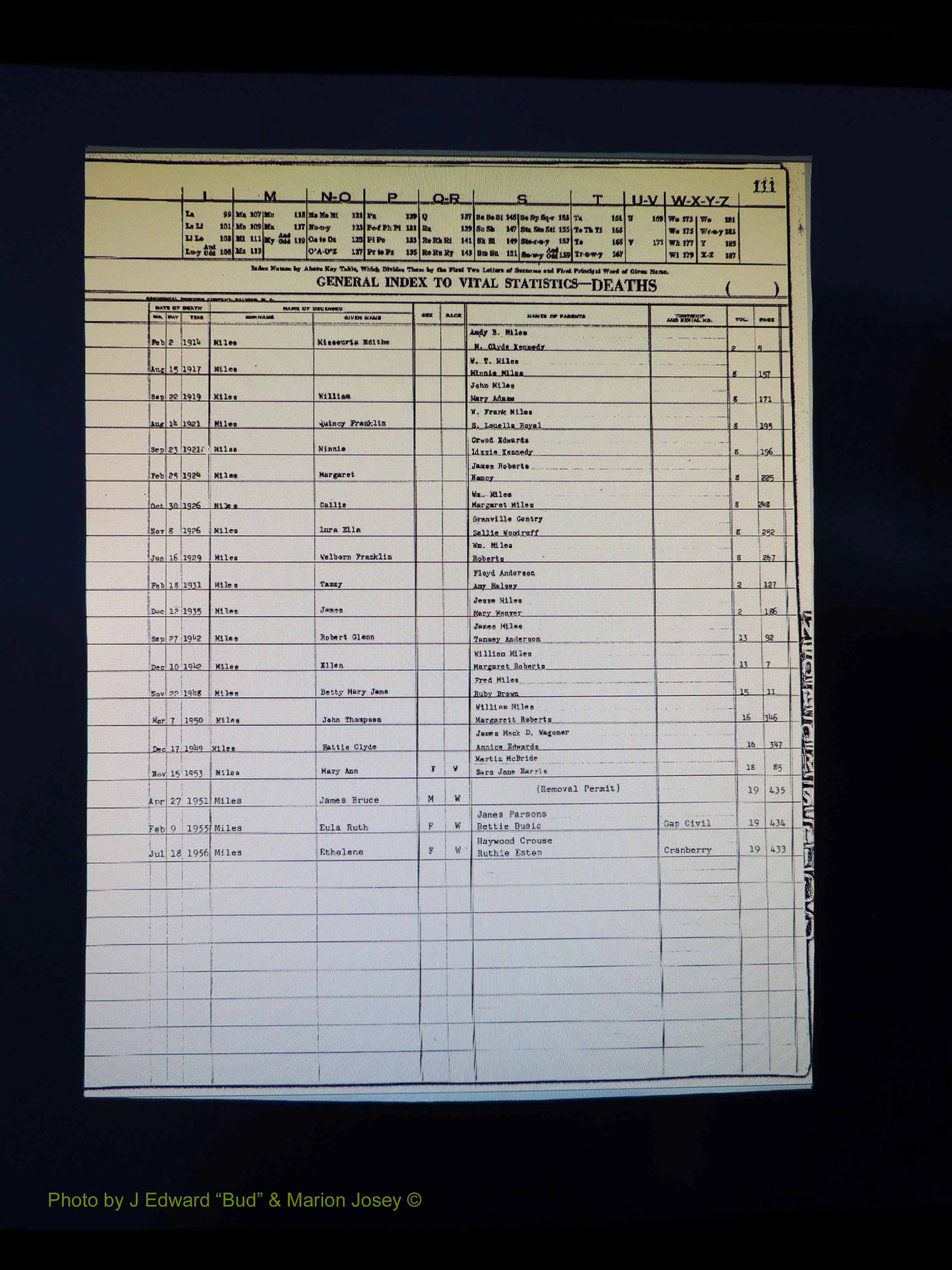 Alleghany Co, NC, Deaths Vol 1 145.JPG