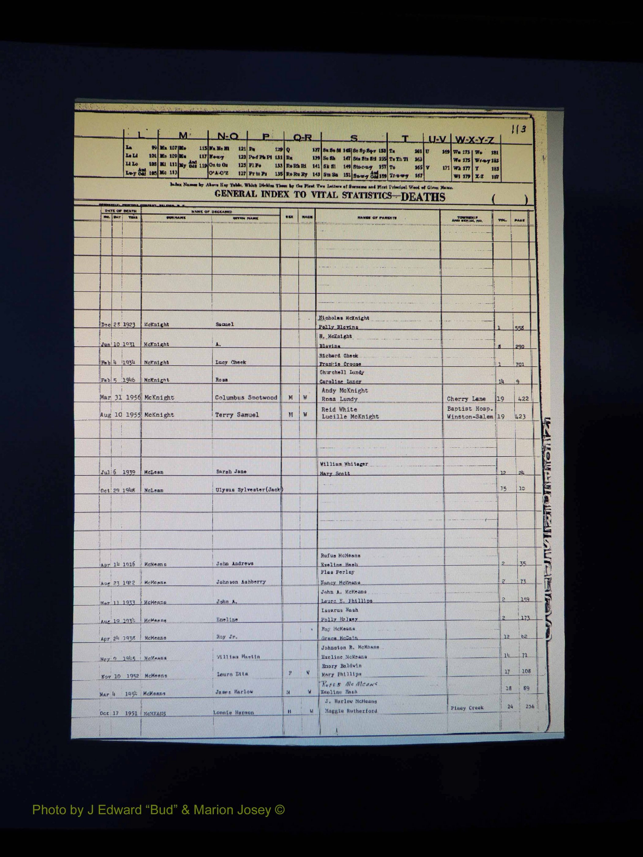 Alleghany Co, NC, Deaths Vol 1 150.JPG