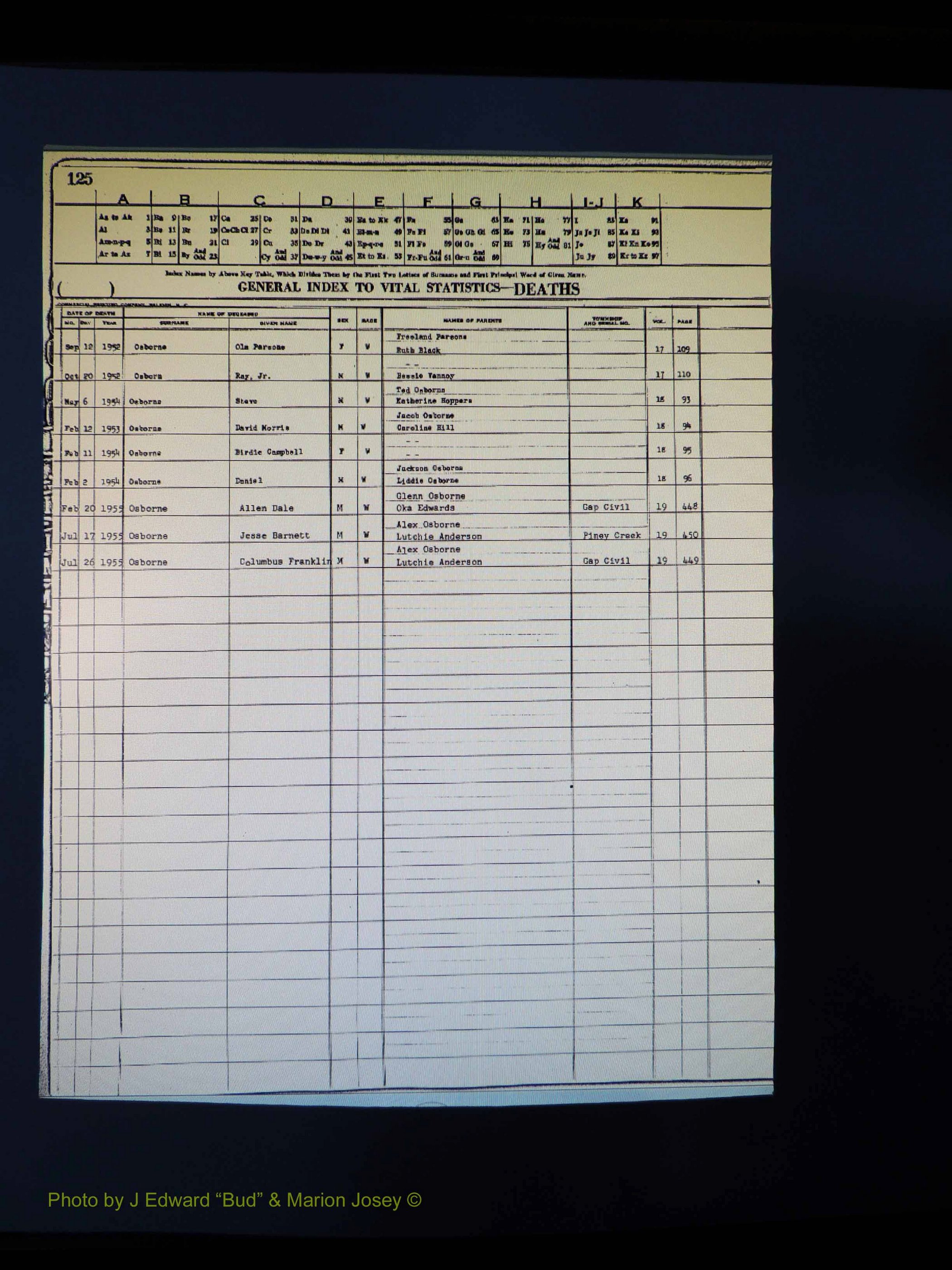 Alleghany Co, NC, Deaths Vol 1 163.JPG