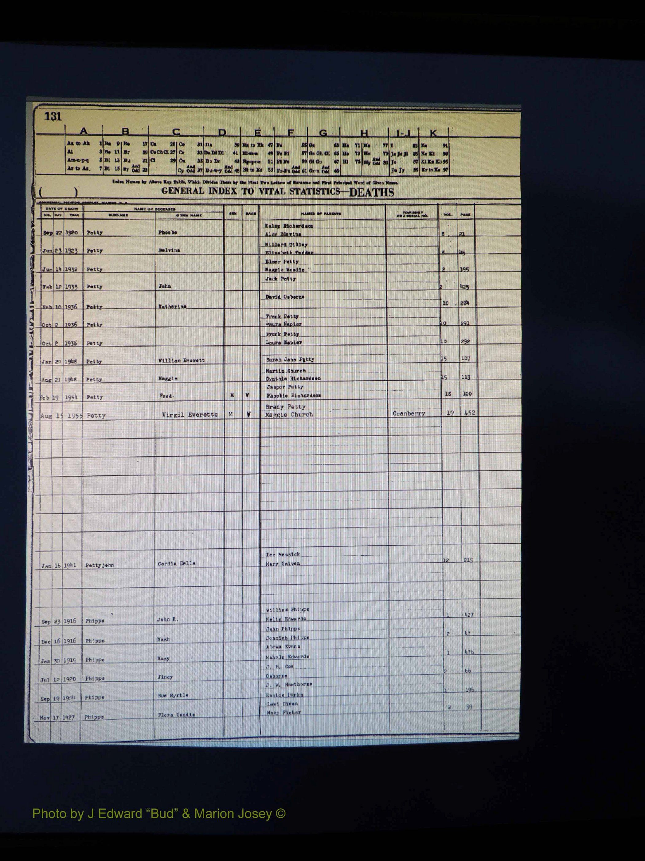 Alleghany Co, NC, Deaths Vol 1 167.JPG