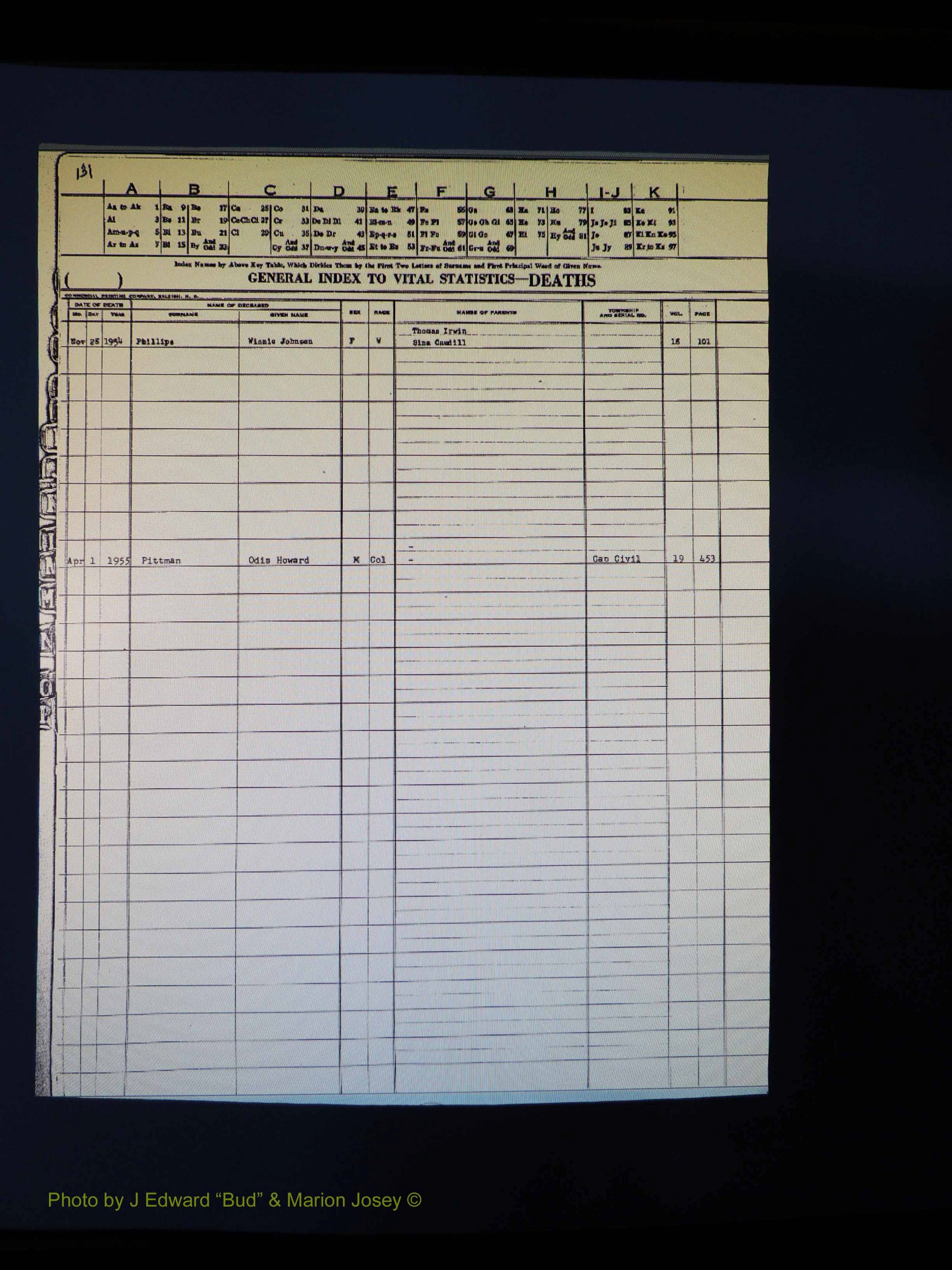Alleghany Co, NC, Deaths Vol 1 169.JPG
