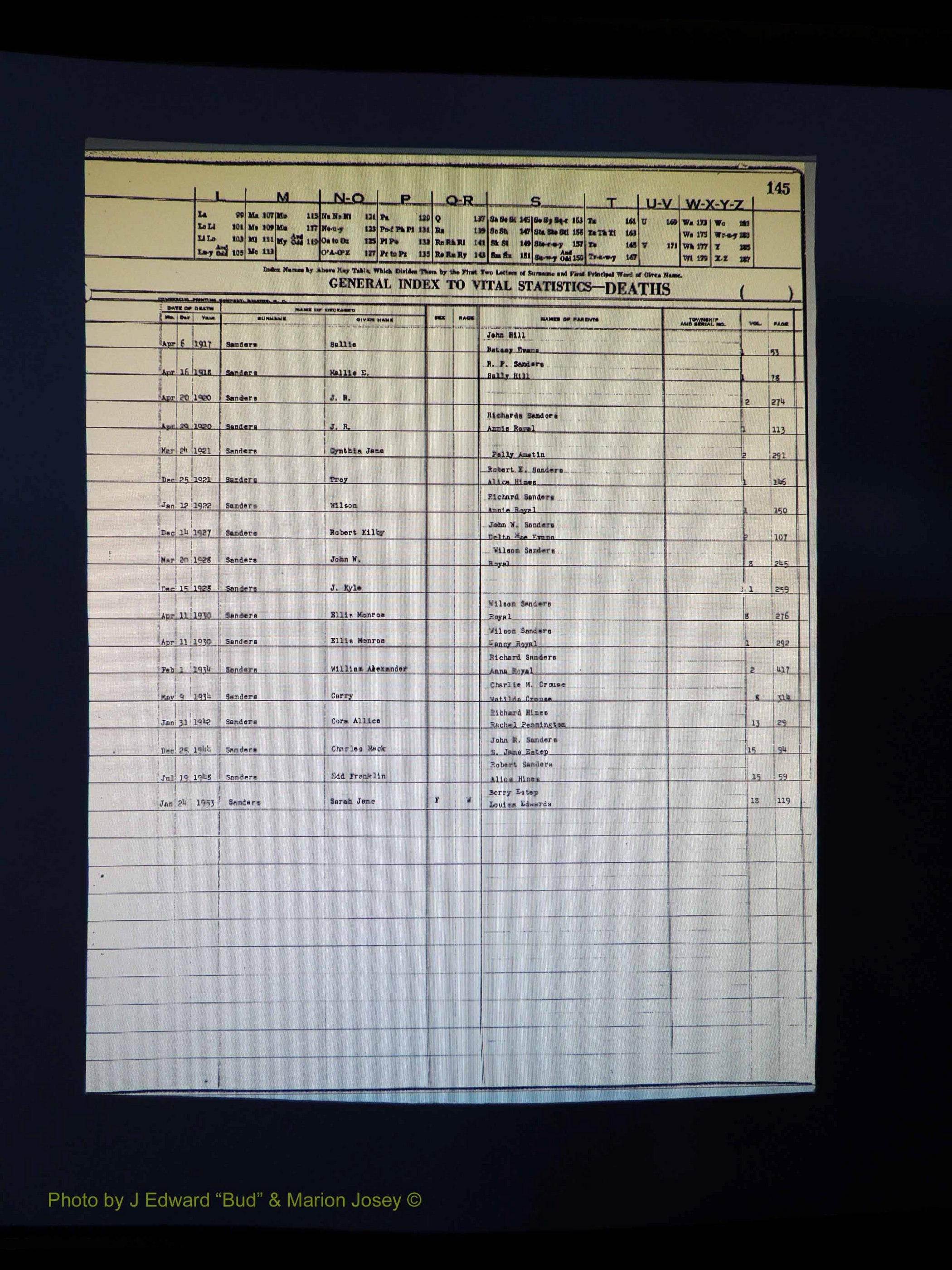 Alleghany Co, NC, Deaths Vol 1 195.JPG