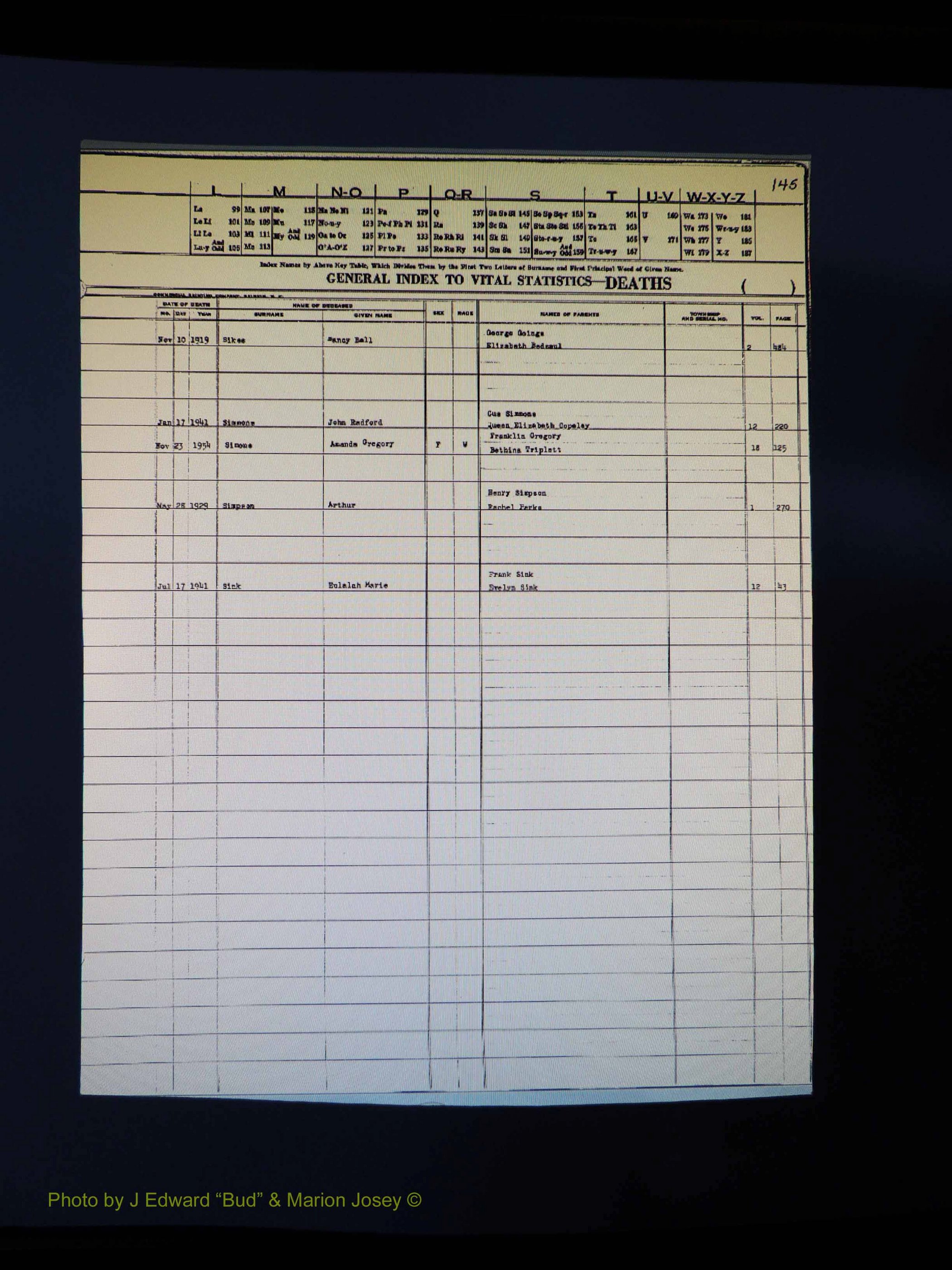 Alleghany Co, NC, Deaths Vol 1 197.JPG