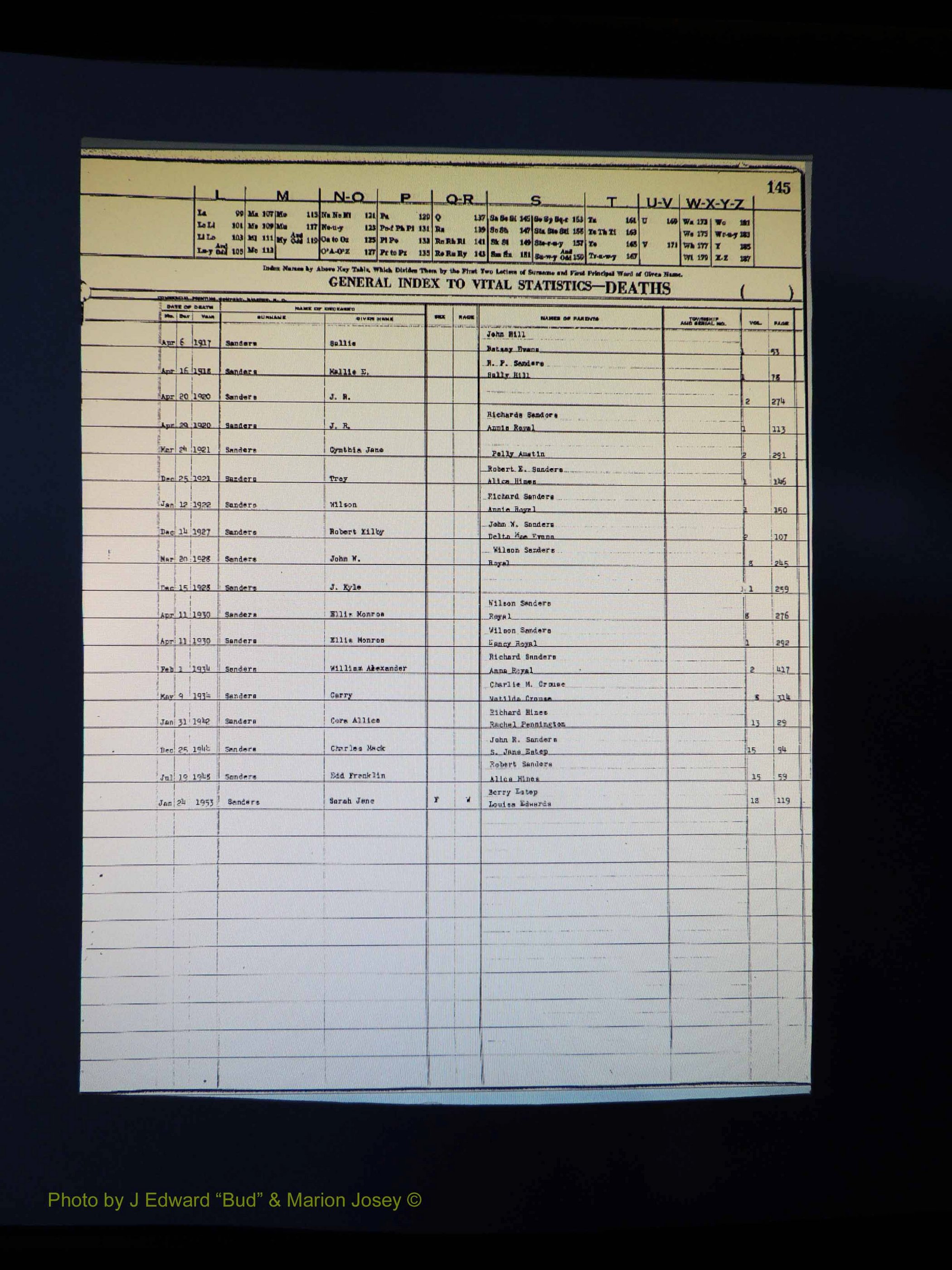 Alleghany Co, NC, Deaths Vol 1 198.JPG