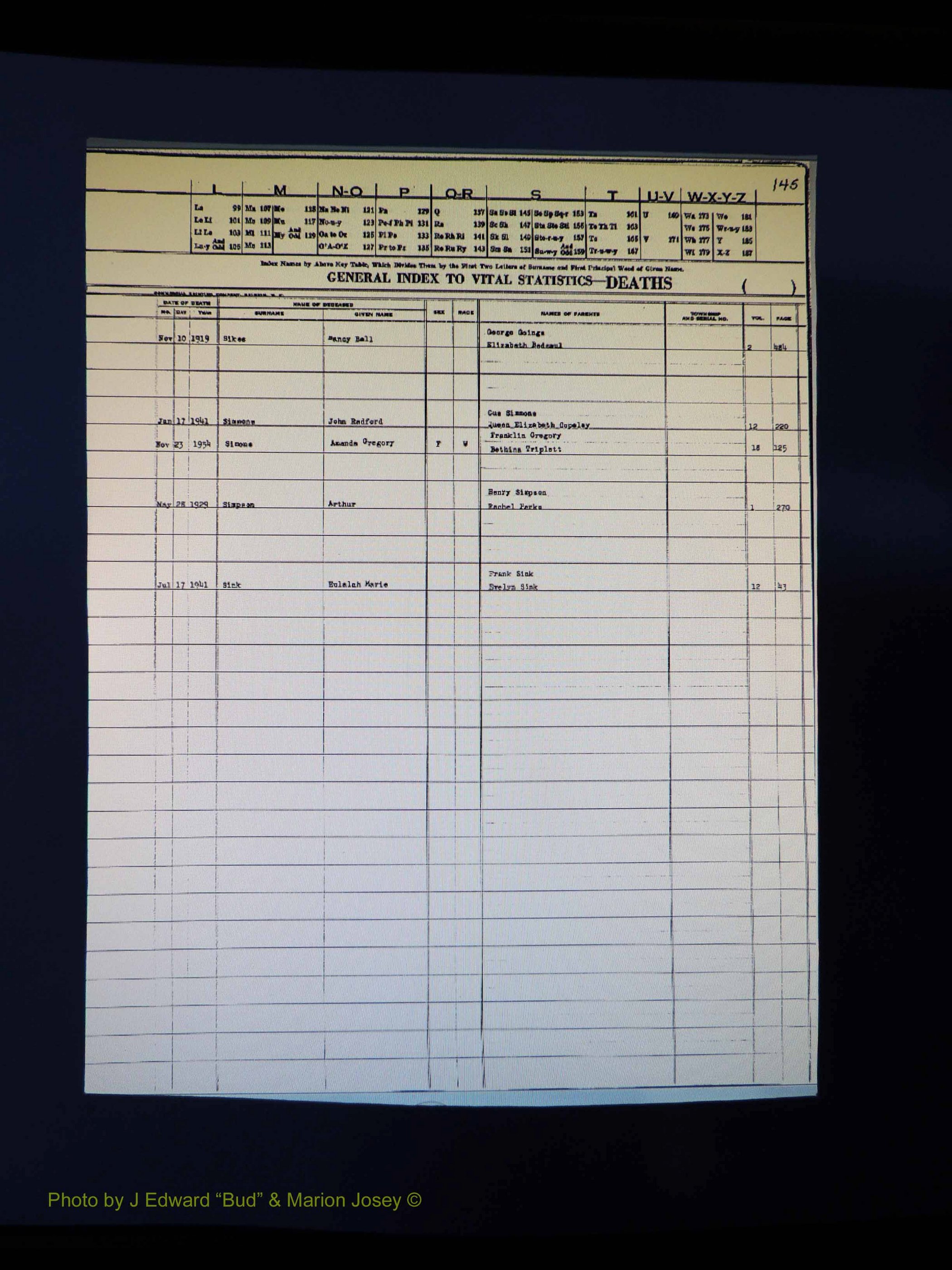 Alleghany Co, NC, Deaths Vol 1 200.JPG