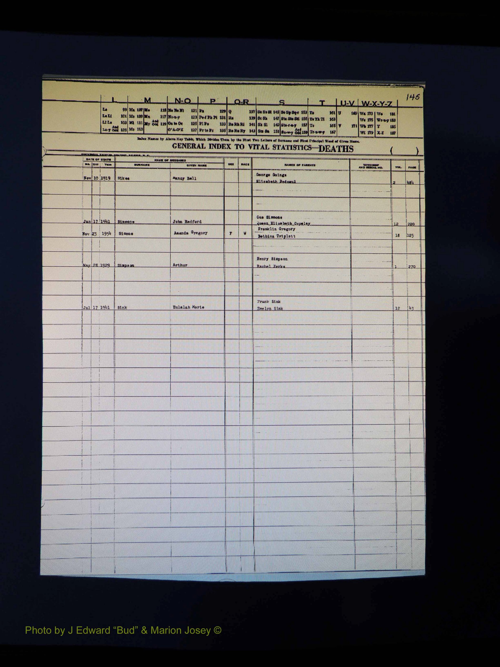 Alleghany Co, NC, Deaths Vol 1 203.JPG