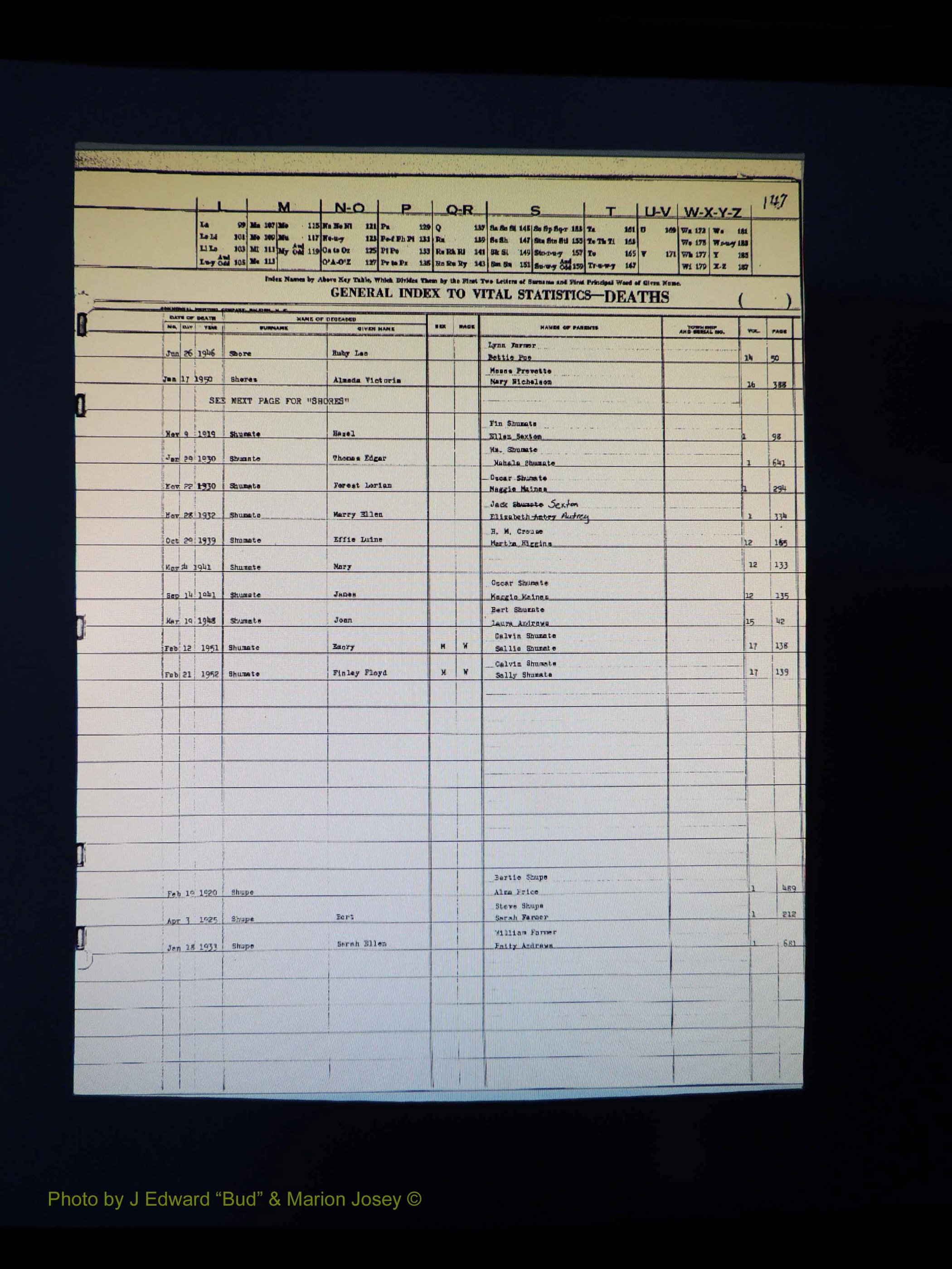 Alleghany Co, NC, Deaths Vol 1 207.JPG