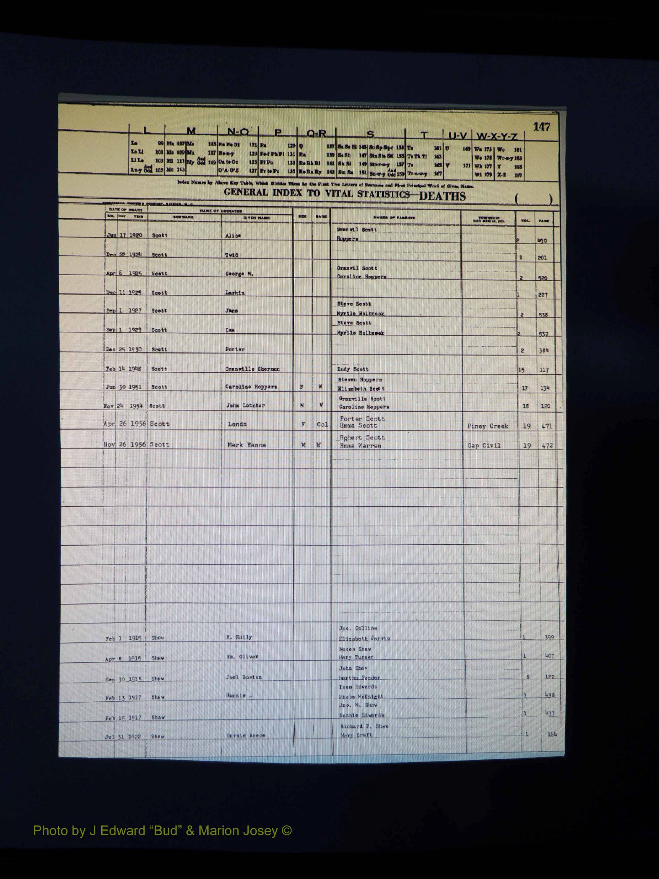 Alleghany Co, NC, Deaths Vol 1 209.JPG