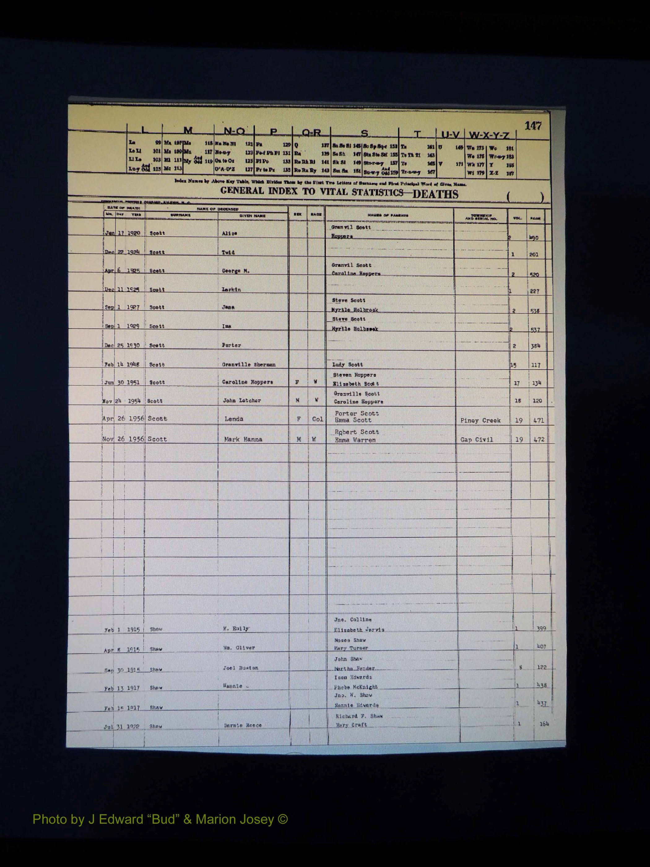 Alleghany Co, NC, Deaths Vol 1 214.JPG