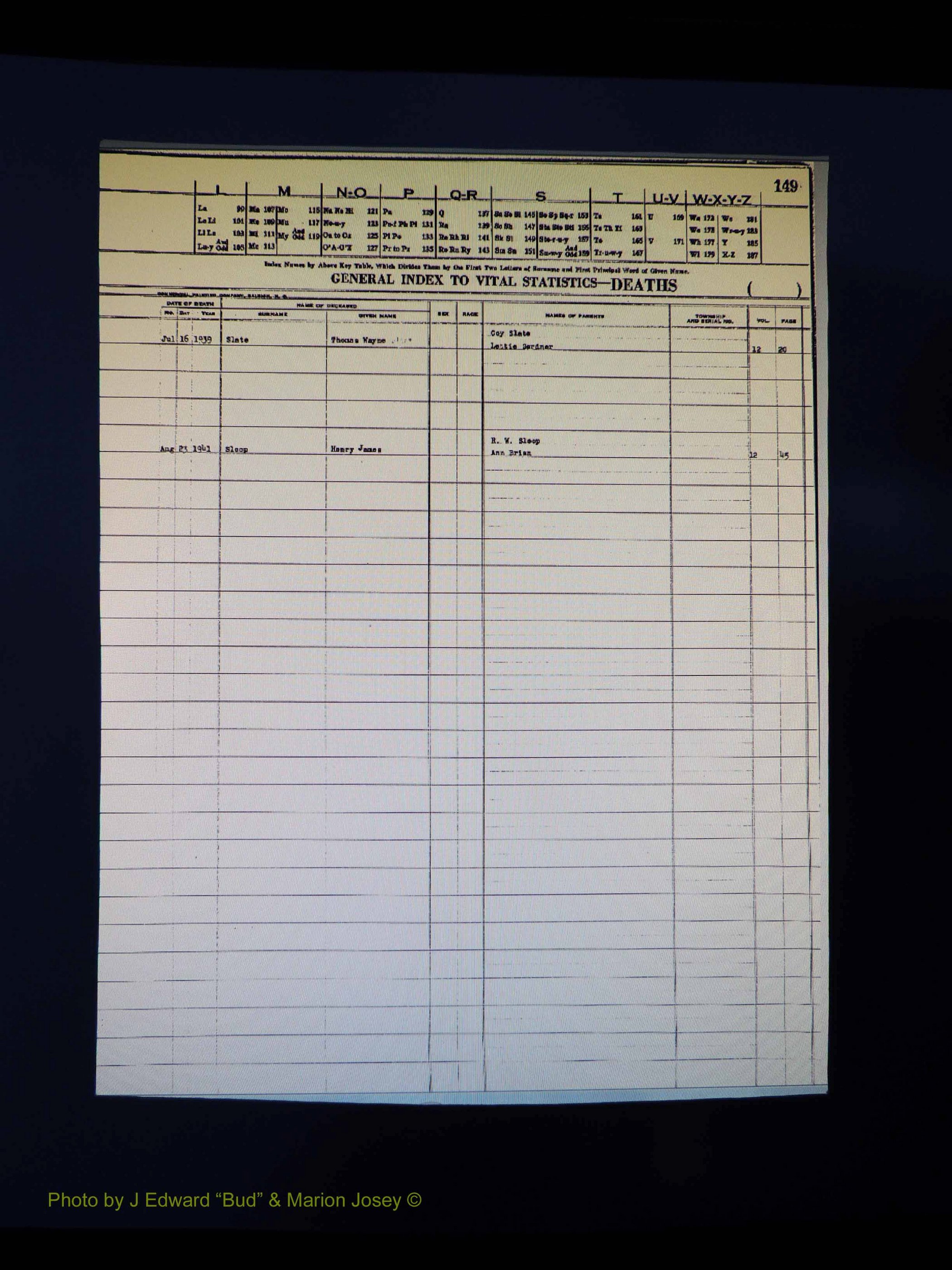 Alleghany Co, NC, Deaths Vol 1 215.JPG