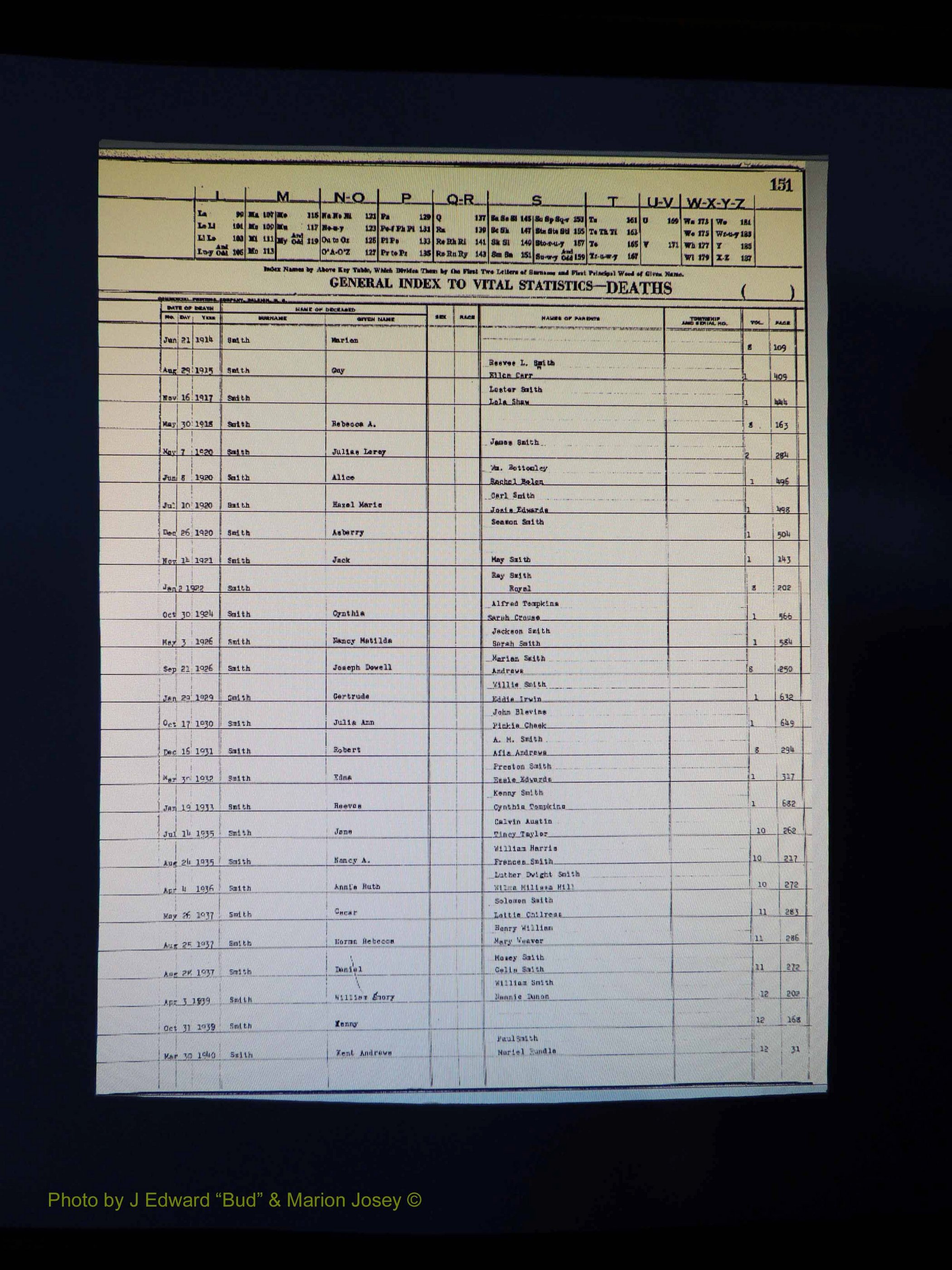 Alleghany Co, NC, Deaths Vol 1 216.JPG