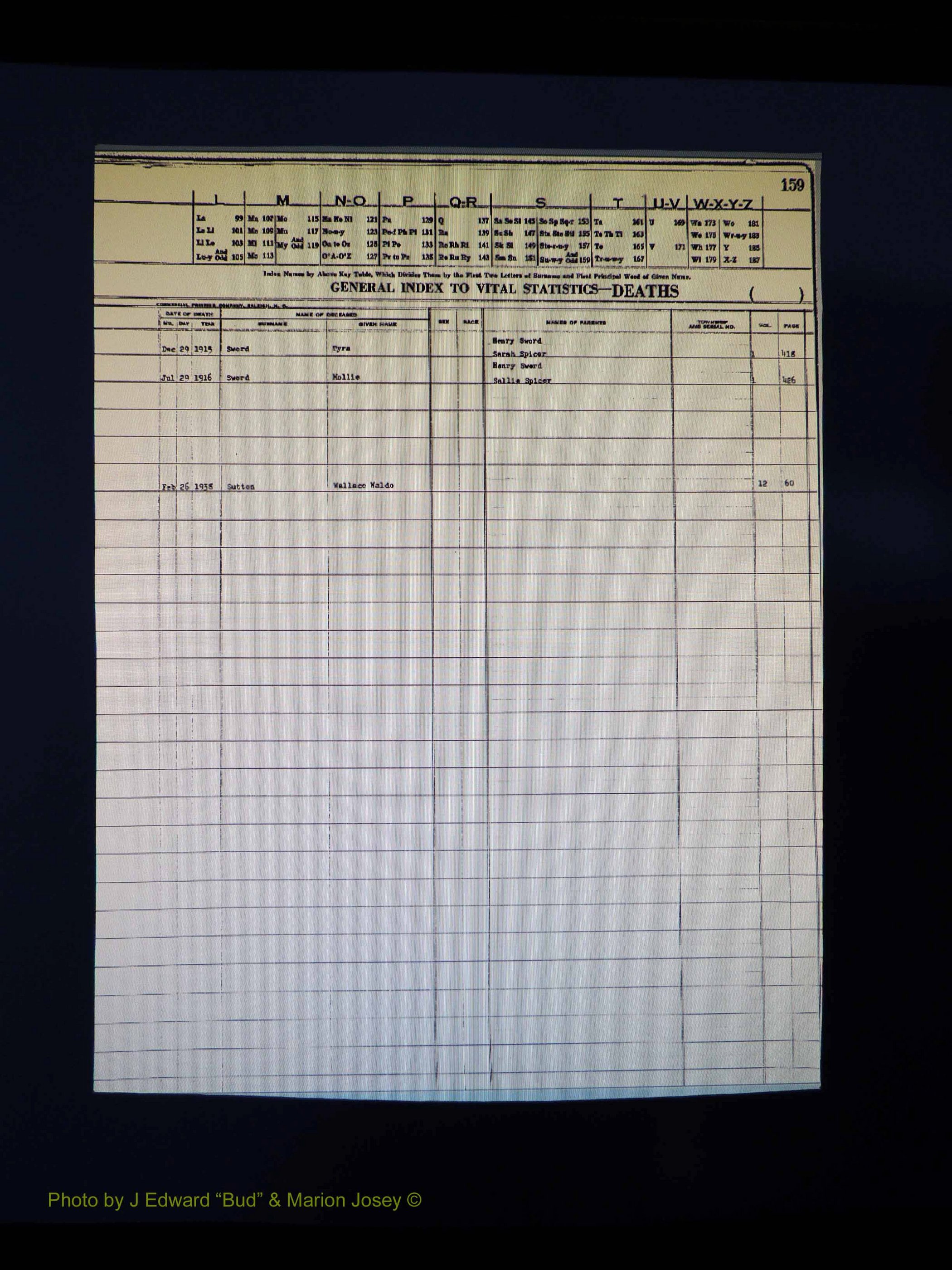 Alleghany Co, NC, Deaths Vol 1 226.JPG