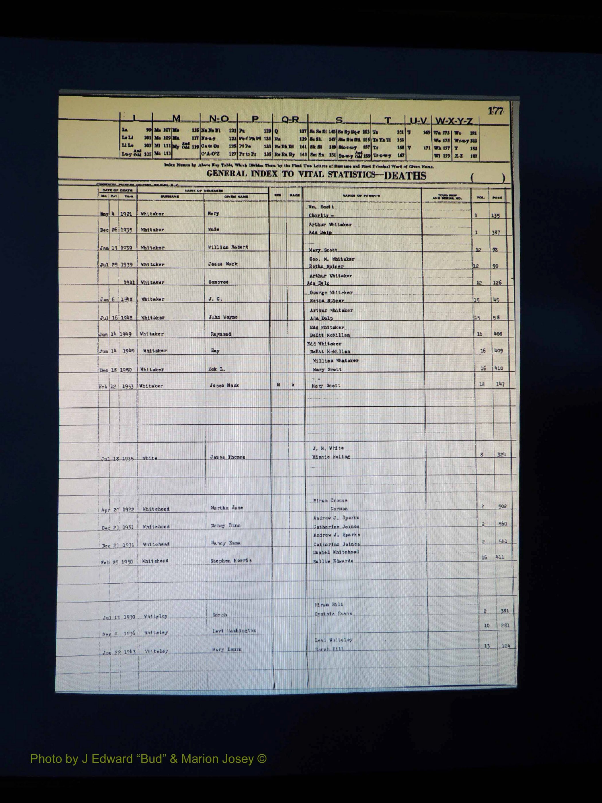 Alleghany Co, NC, Deaths Vol 1 245.JPG