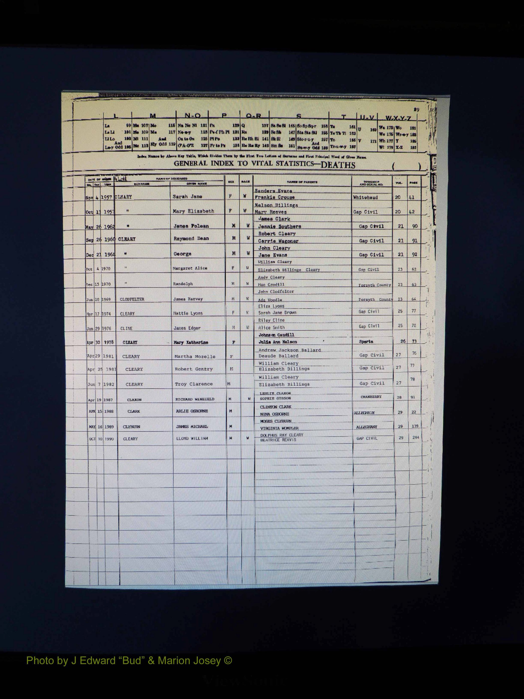 Alleghany Co, NC, Deaths, Vol 2 034.JPG