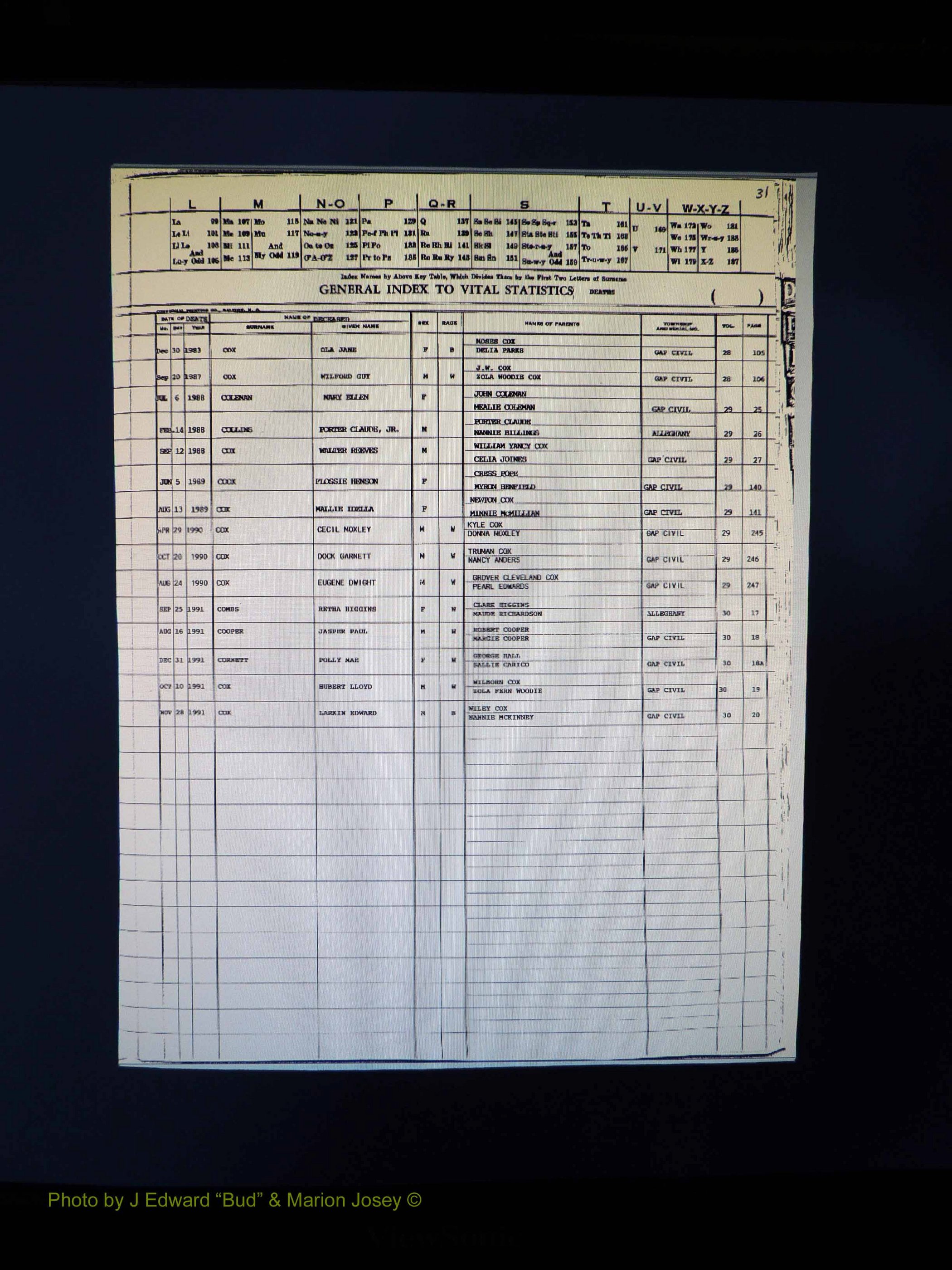 Alleghany Co, NC, Deaths, Vol 2 039.JPG