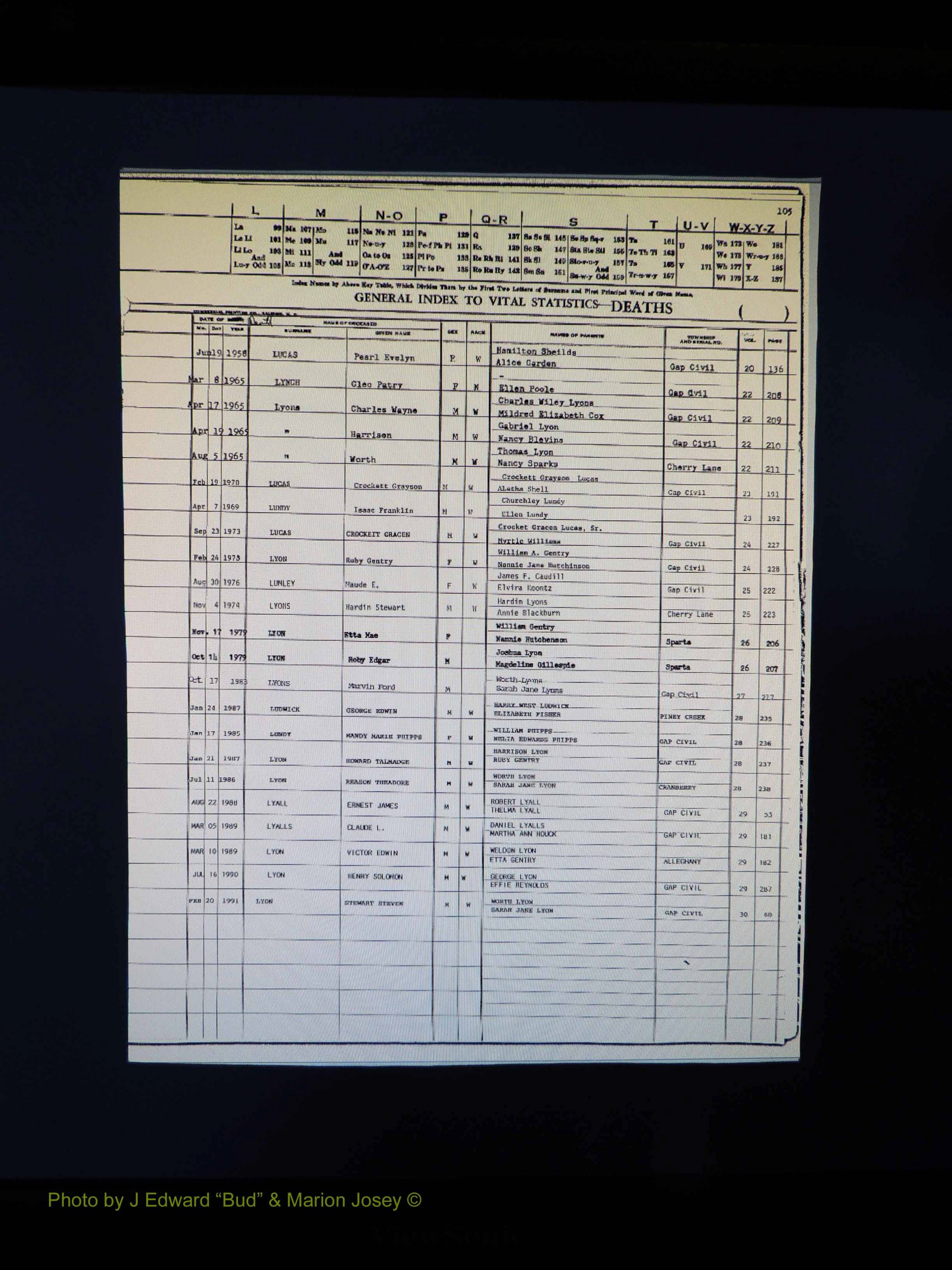 Alleghany Co, NC, Deaths, Vol 2 107.JPG