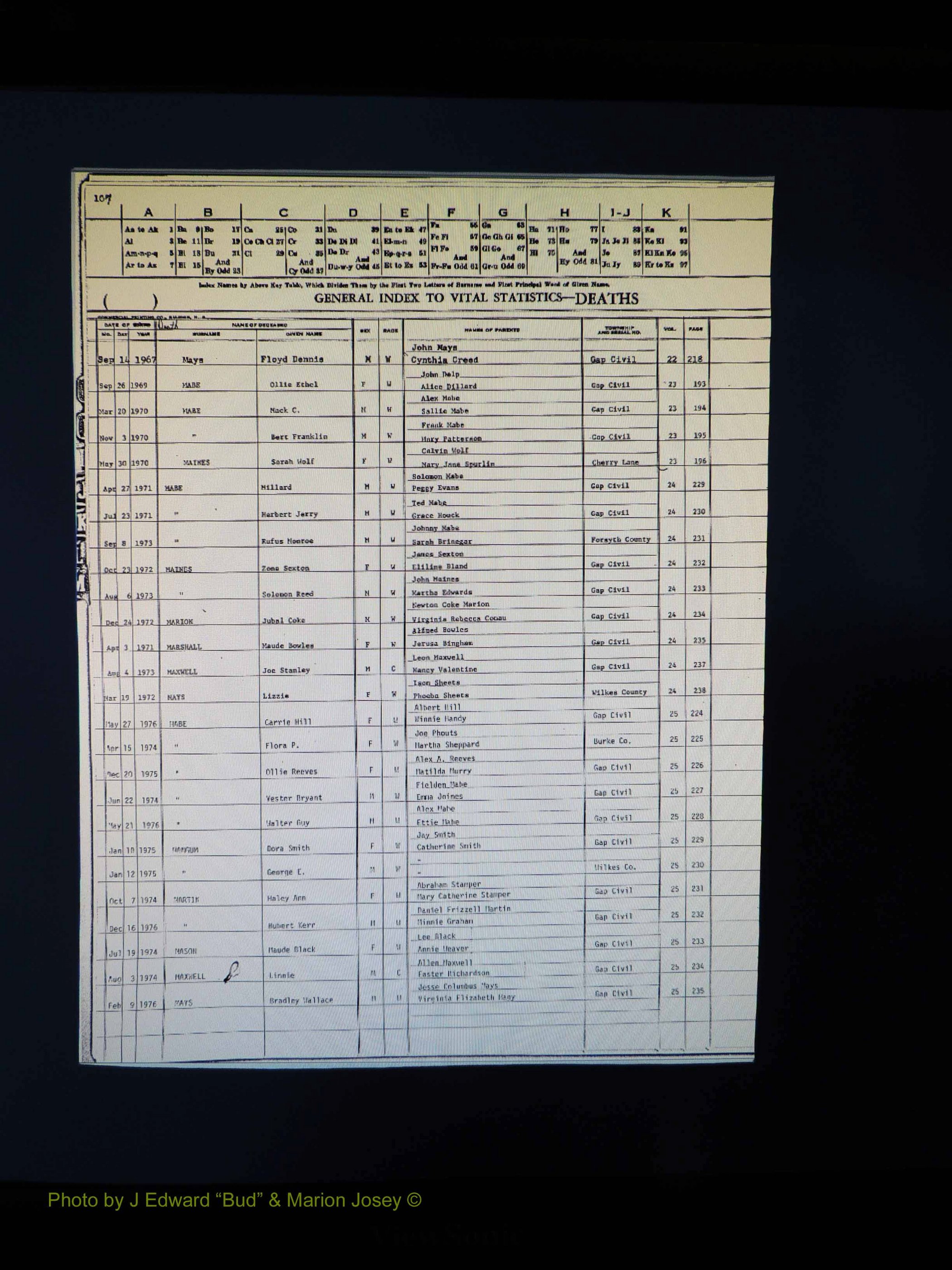 Alleghany Co, NC, Deaths, Vol 2 109.JPG