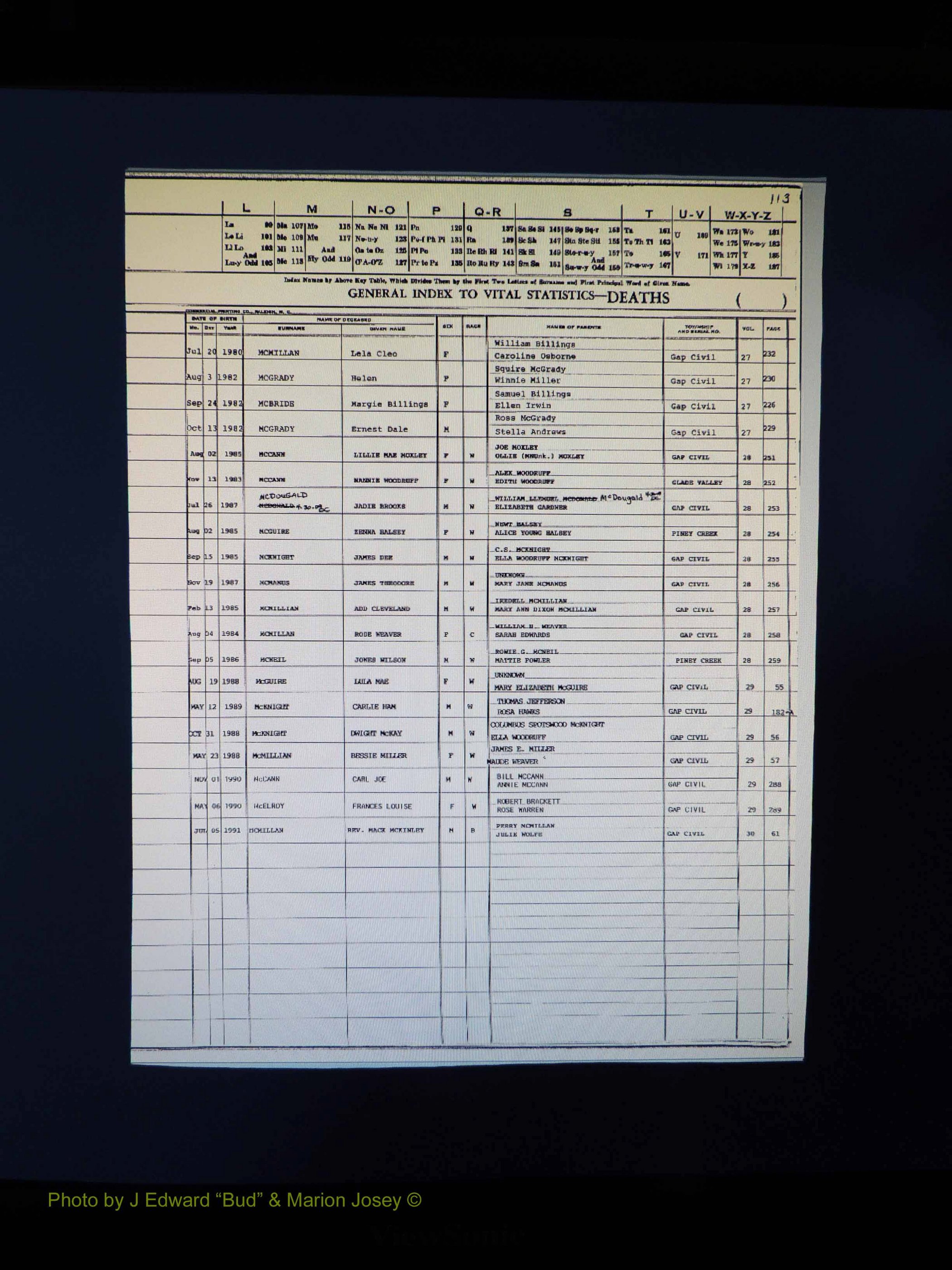 Alleghany Co, NC, Deaths, Vol 2 118.JPG