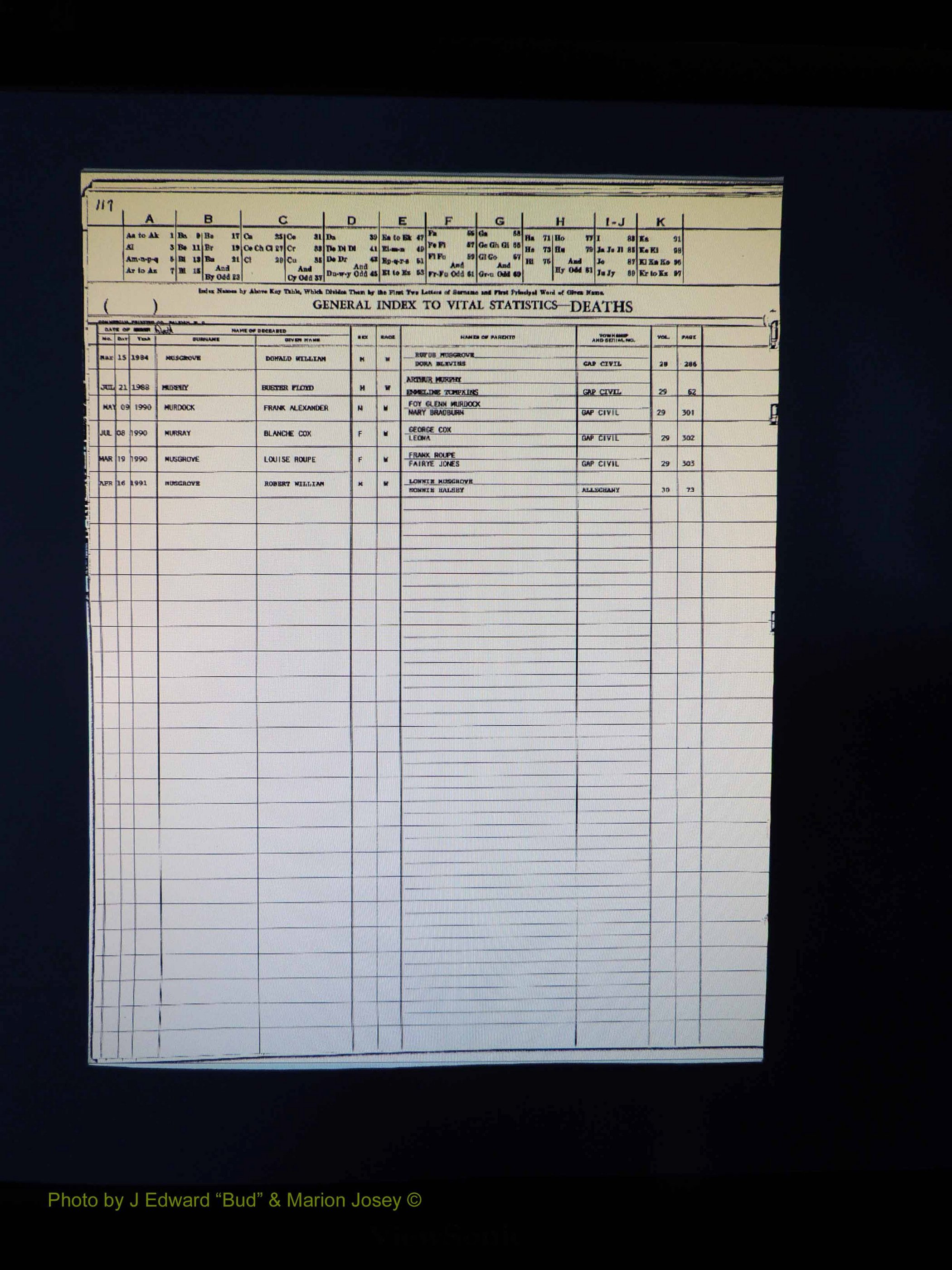 Alleghany Co, NC, Deaths, Vol 2 122.JPG