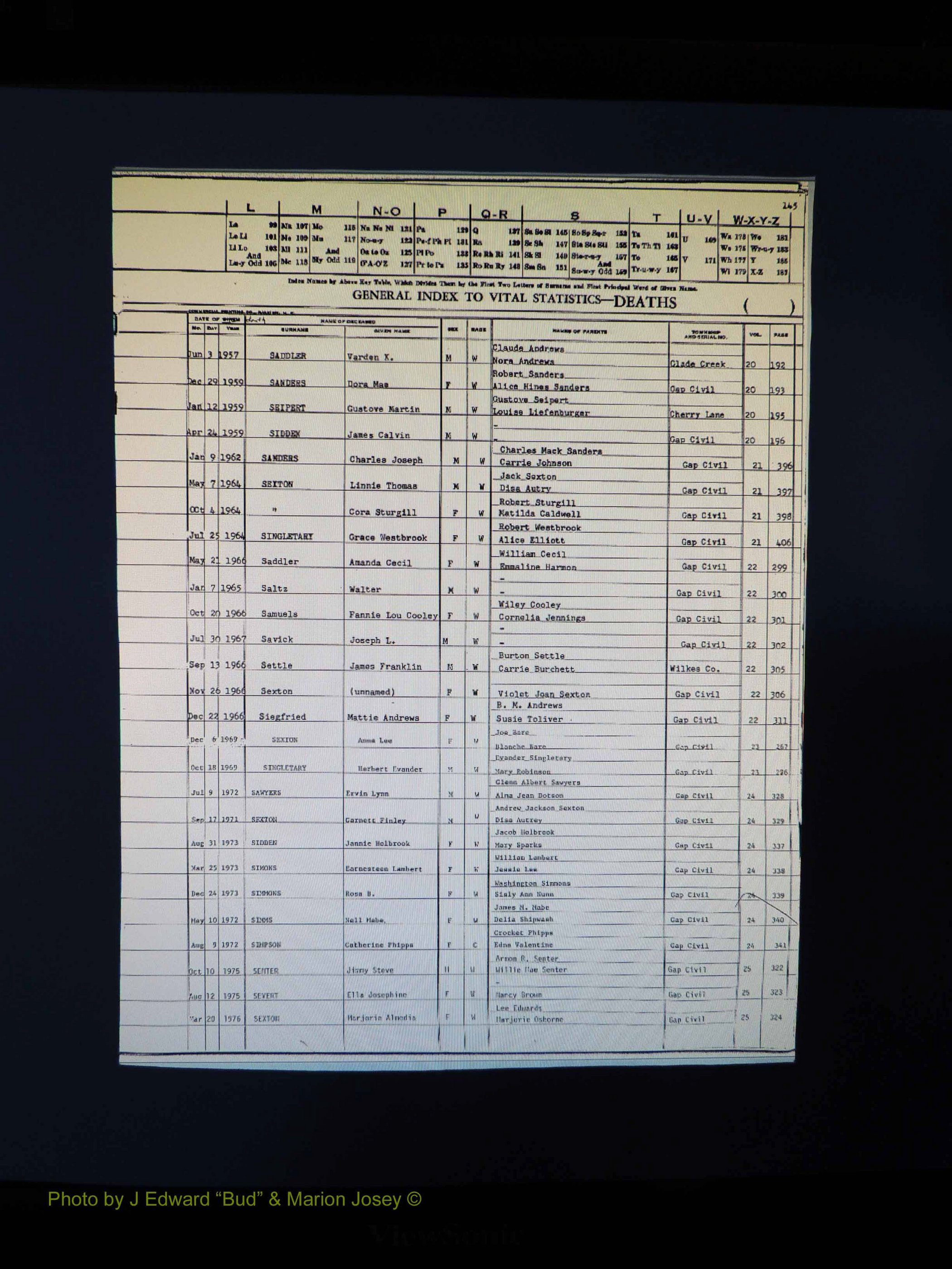 Alleghany Co, NC, Deaths, Vol 2 153.JPG