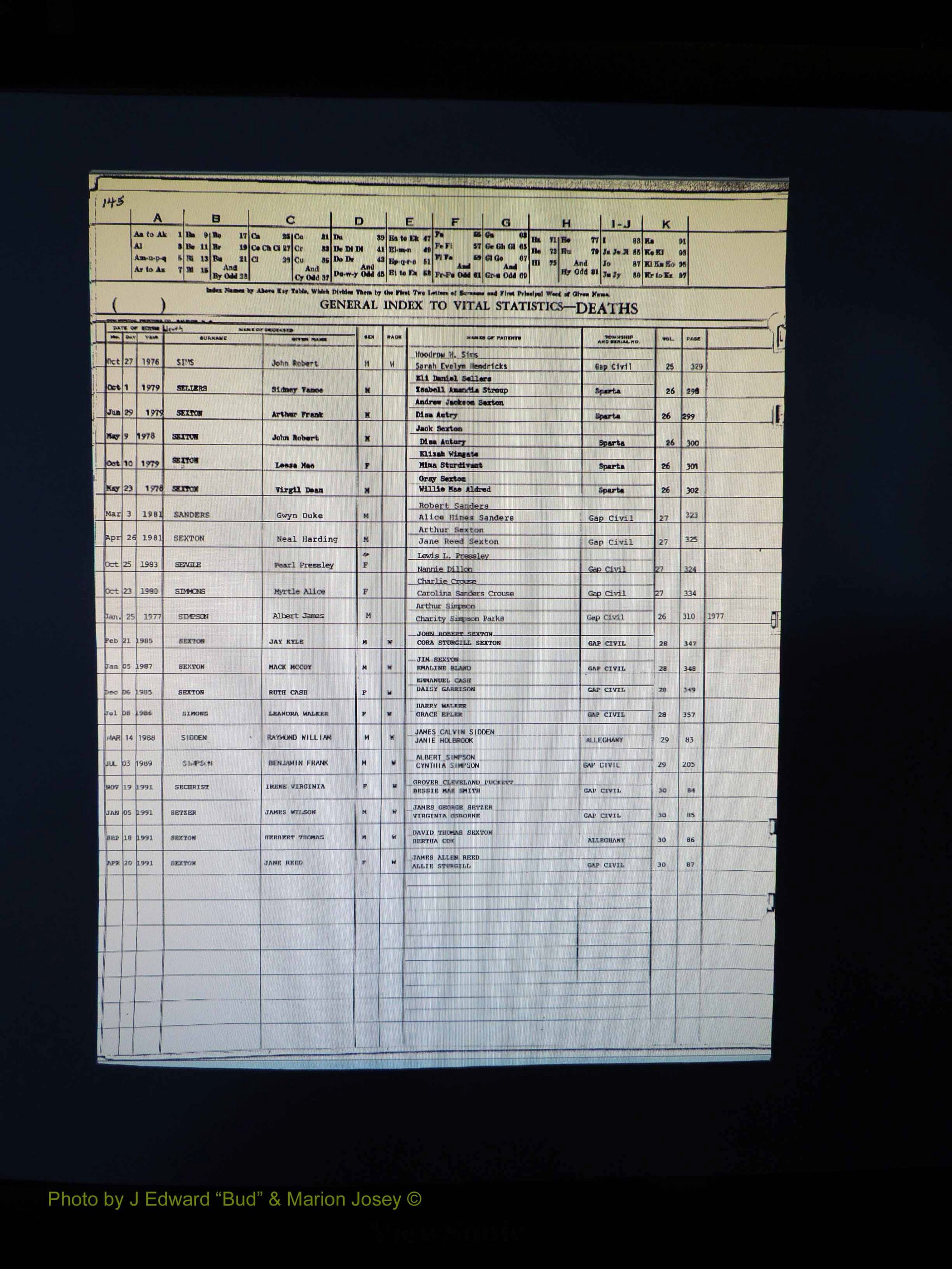 Alleghany Co, NC, Deaths, Vol 2 156.JPG