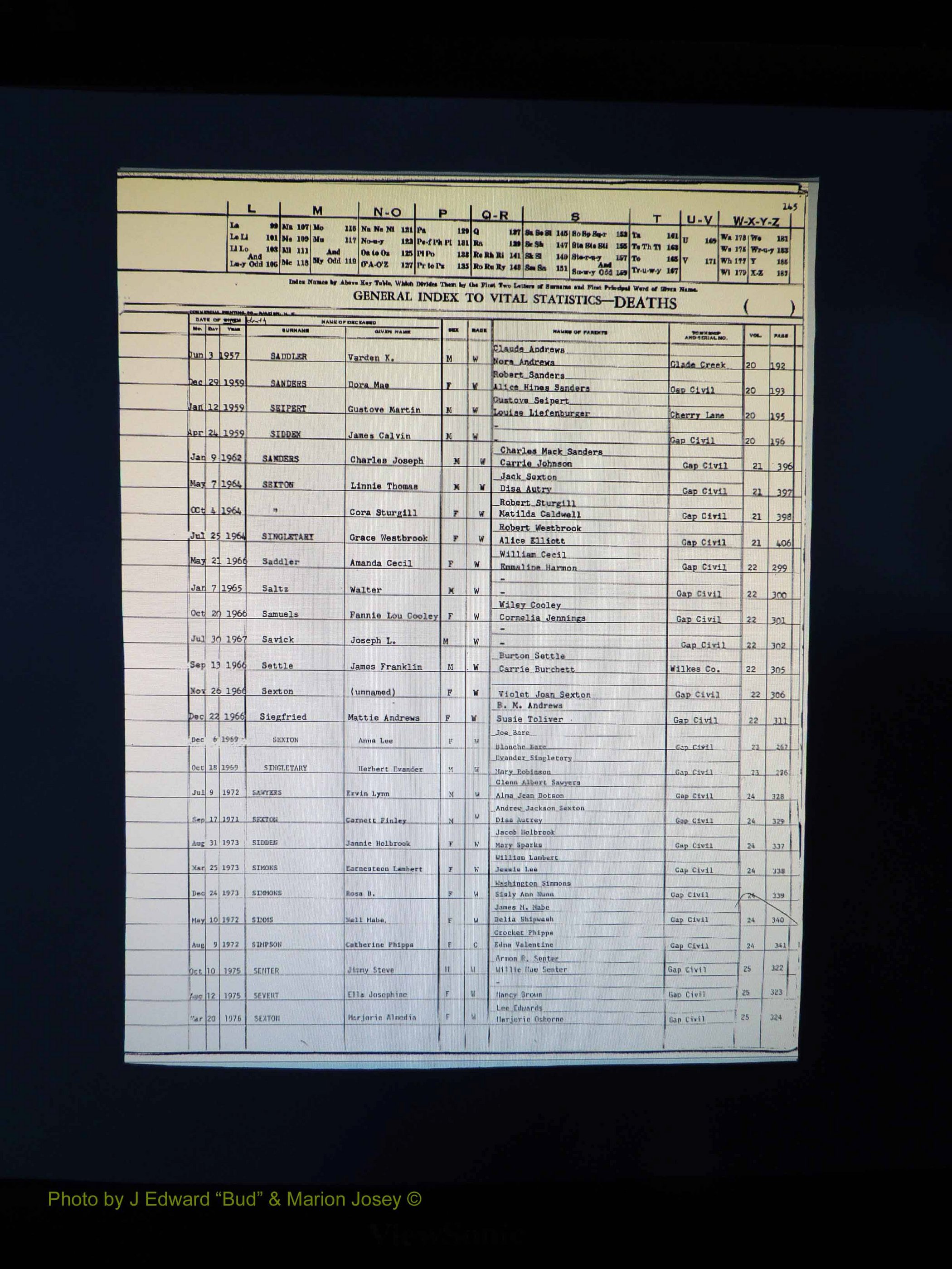 Alleghany Co, NC, Deaths, Vol 2 157.JPG