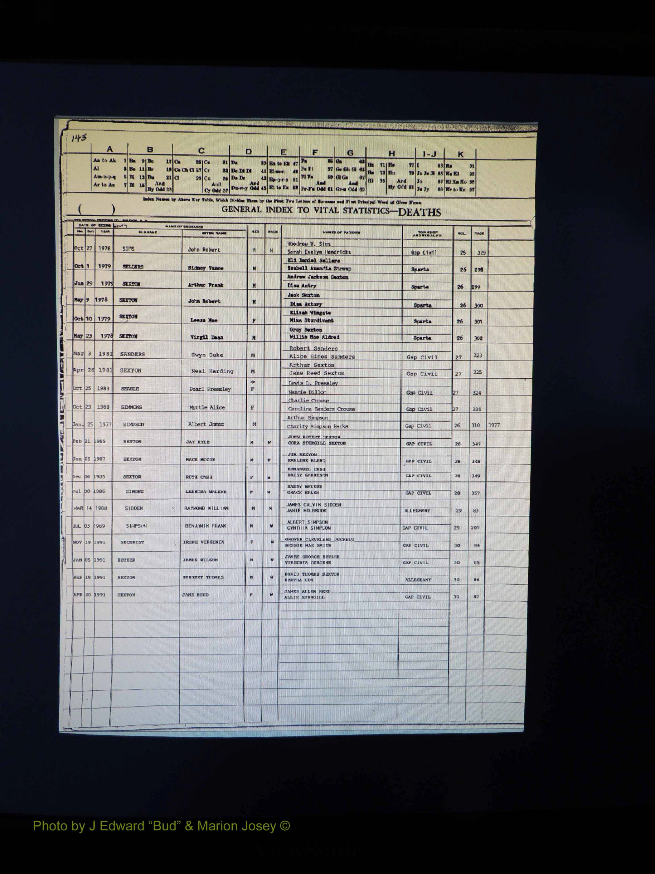 Alleghany Co, NC, Deaths, Vol 2 158.JPG
