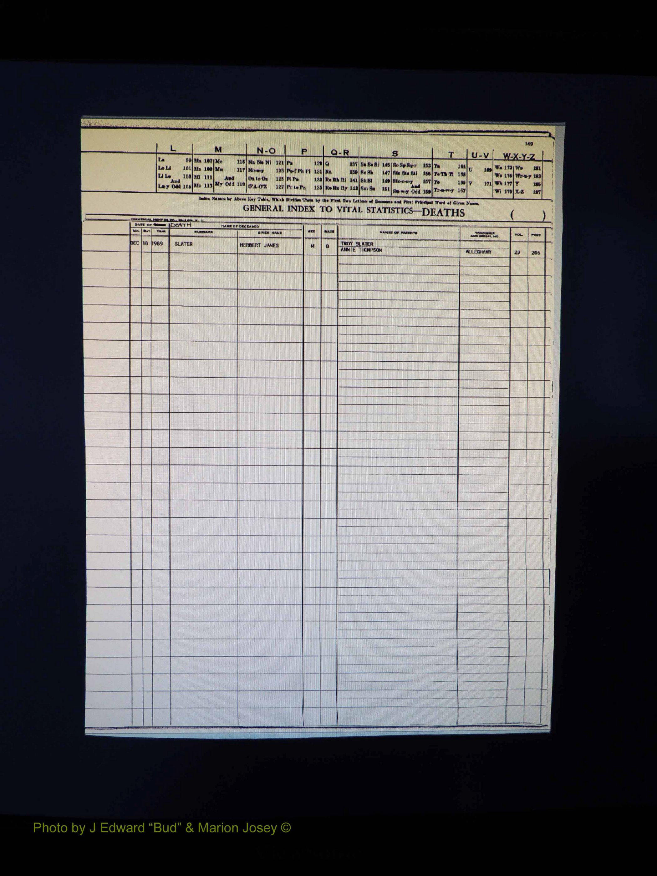 Alleghany Co, NC, Deaths, Vol 2 165.JPG