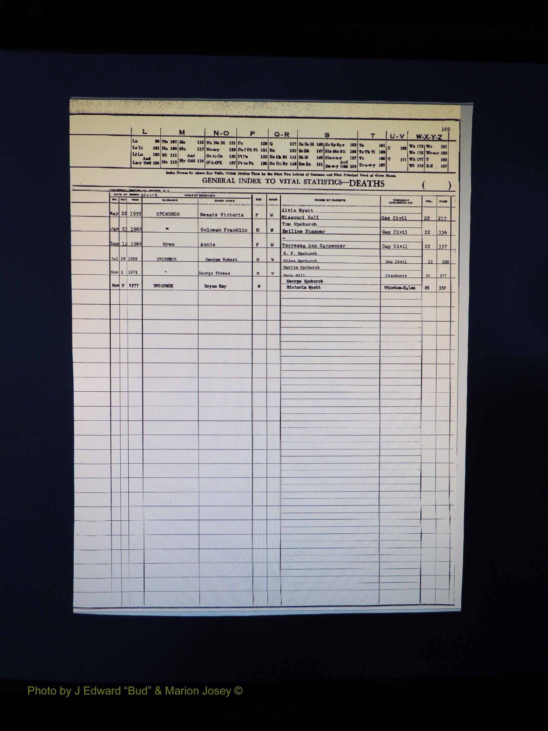 Alleghany Co, NC, Deaths, Vol 2 182.JPG