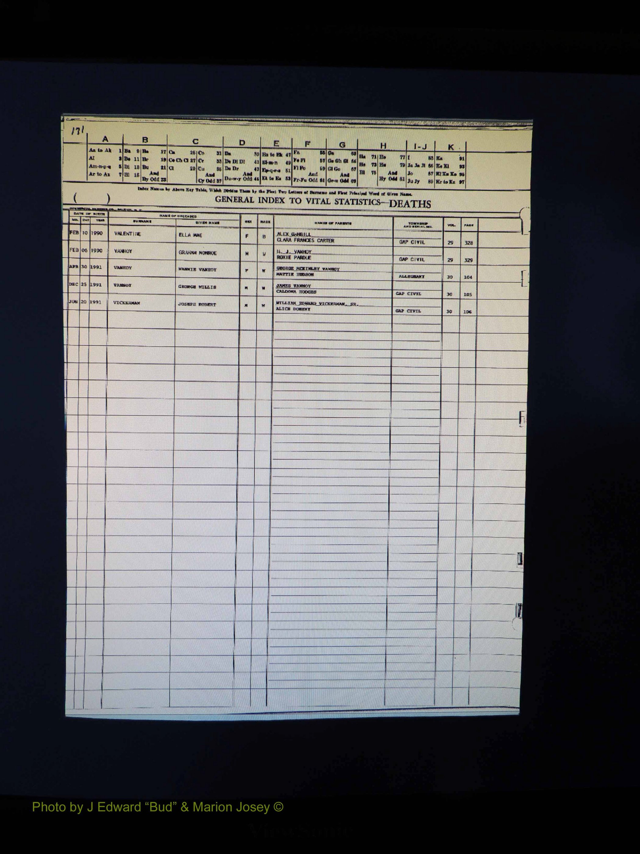 Alleghany Co, NC, Deaths, Vol 2 184.JPG