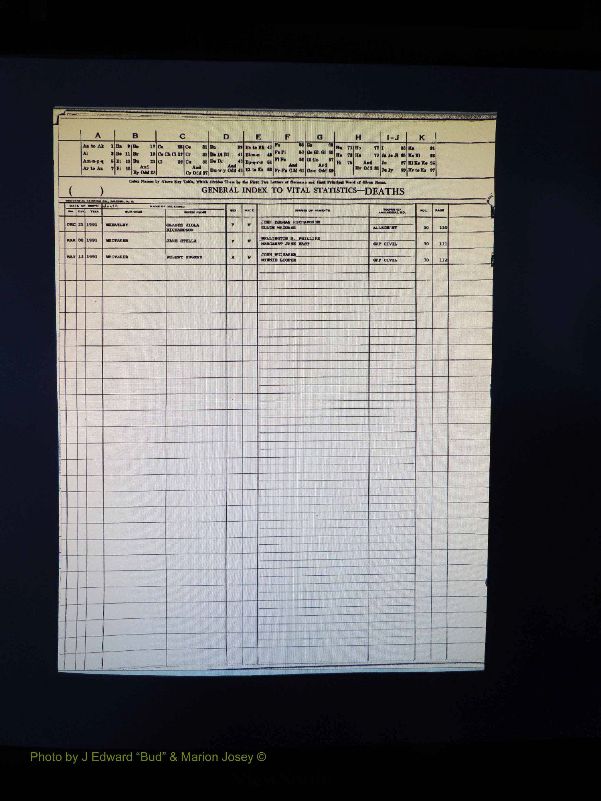 Alleghany Co, NC, Deaths, Vol 2 192.JPG