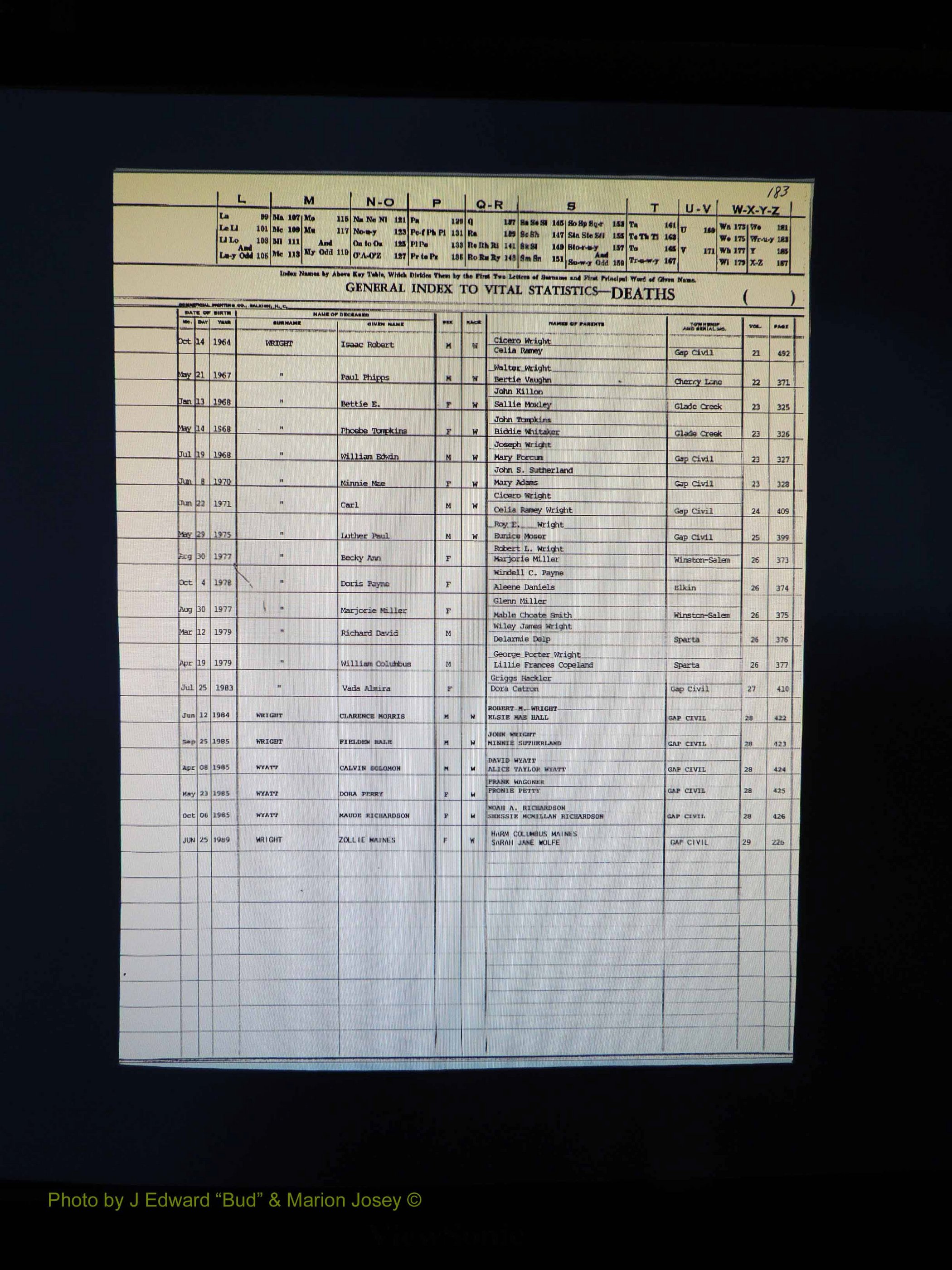 Alleghany Co, NC, Deaths, Vol 2 198.JPG