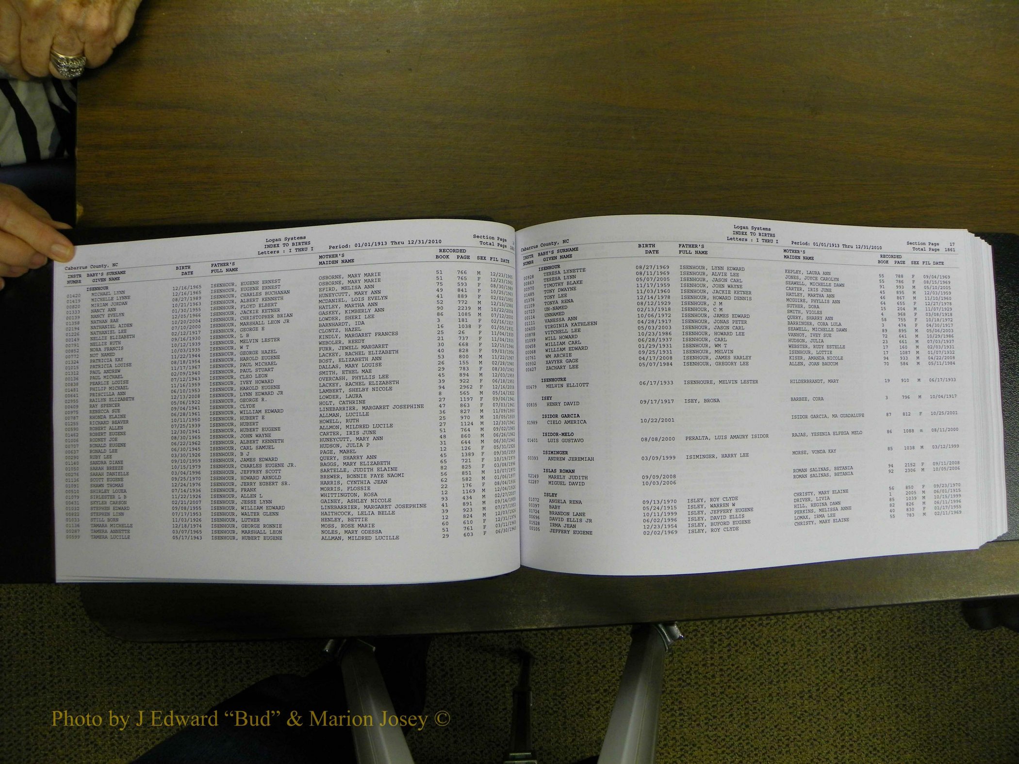 Cabarrus Births Index, I-M, 1913-2010 011.JPG