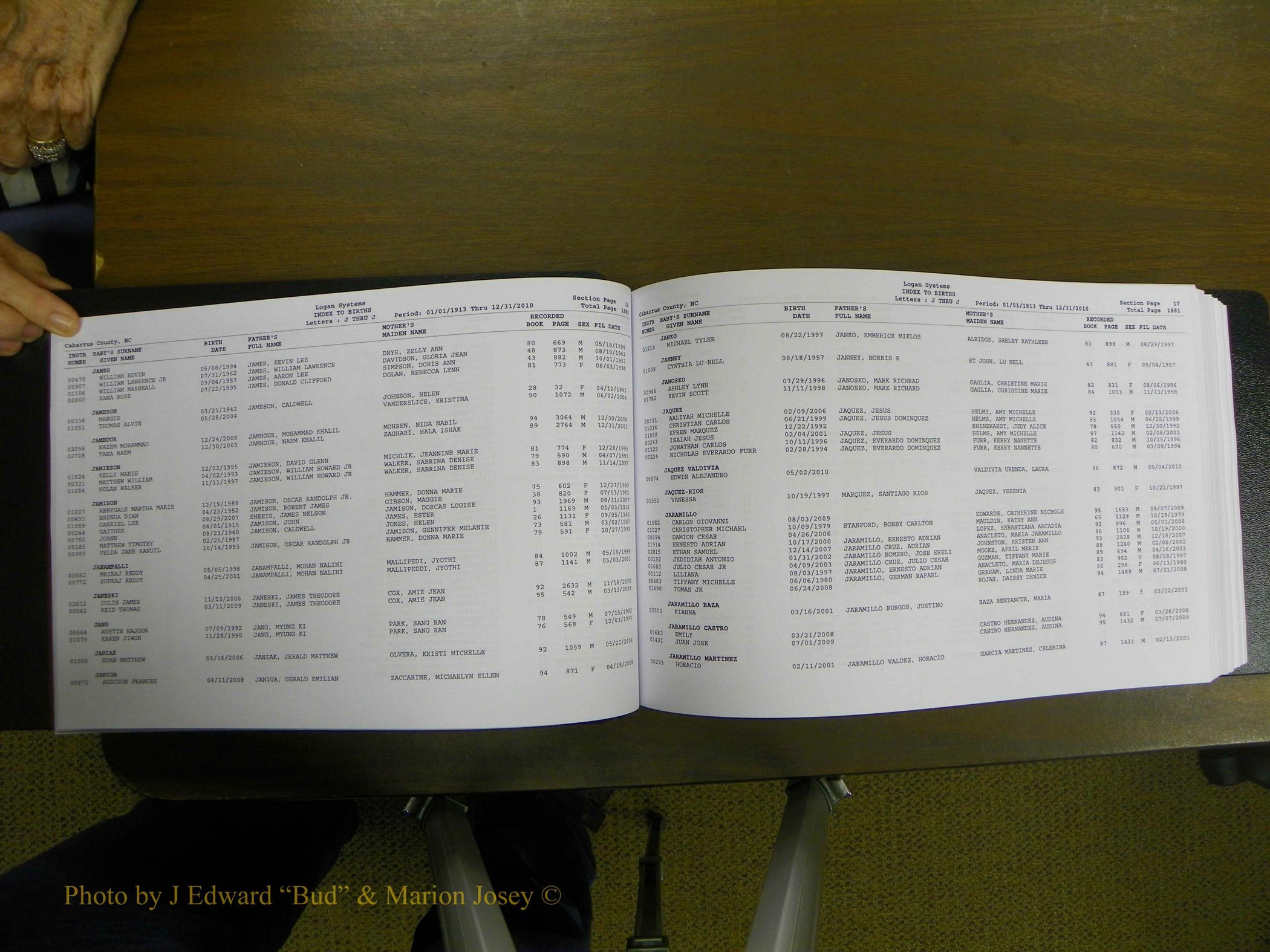 Cabarrus Births Index, I-M, 1913-2010 021.JPG