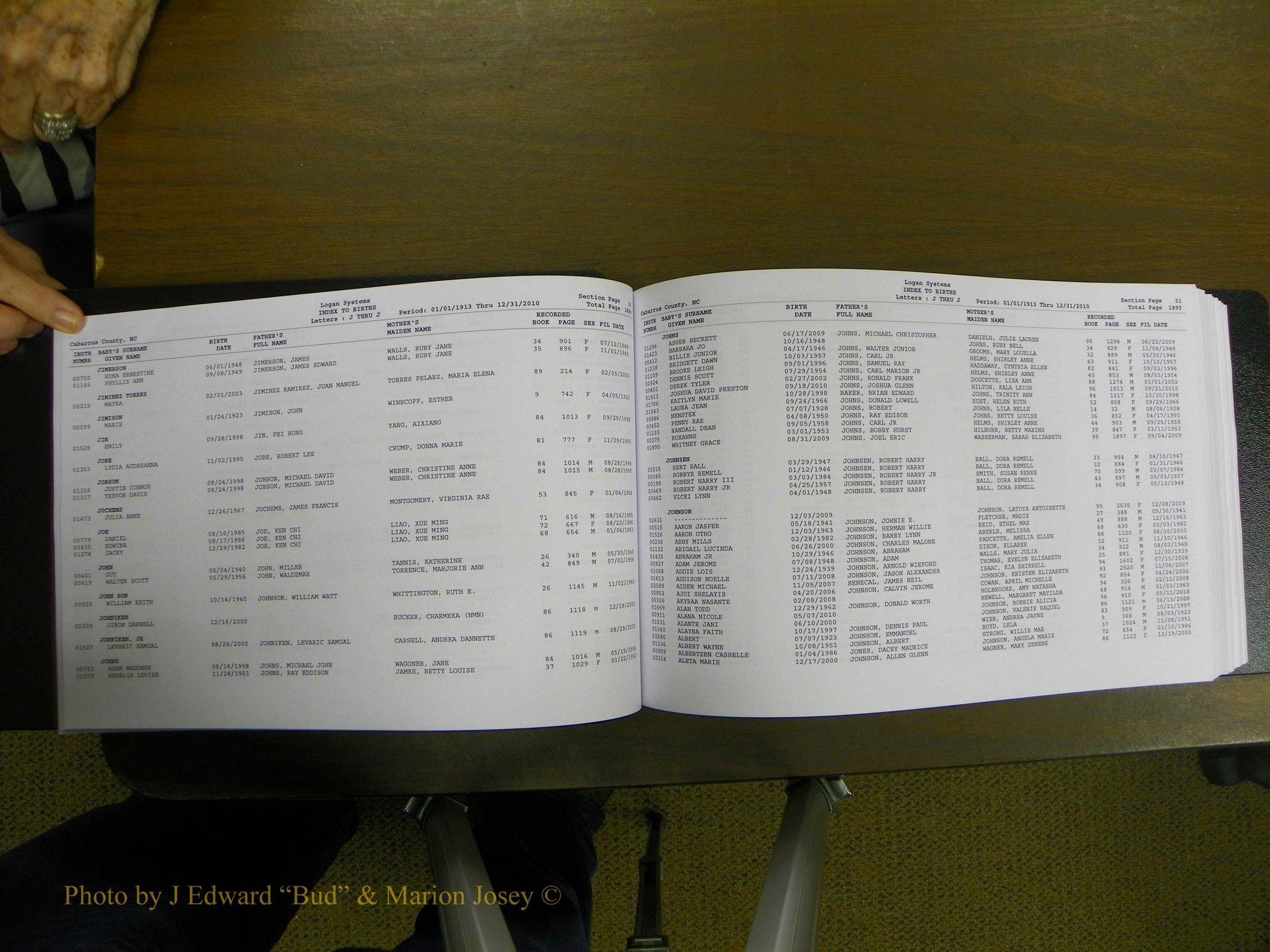 Cabarrus Births Index, I-M, 1913-2010 028.JPG