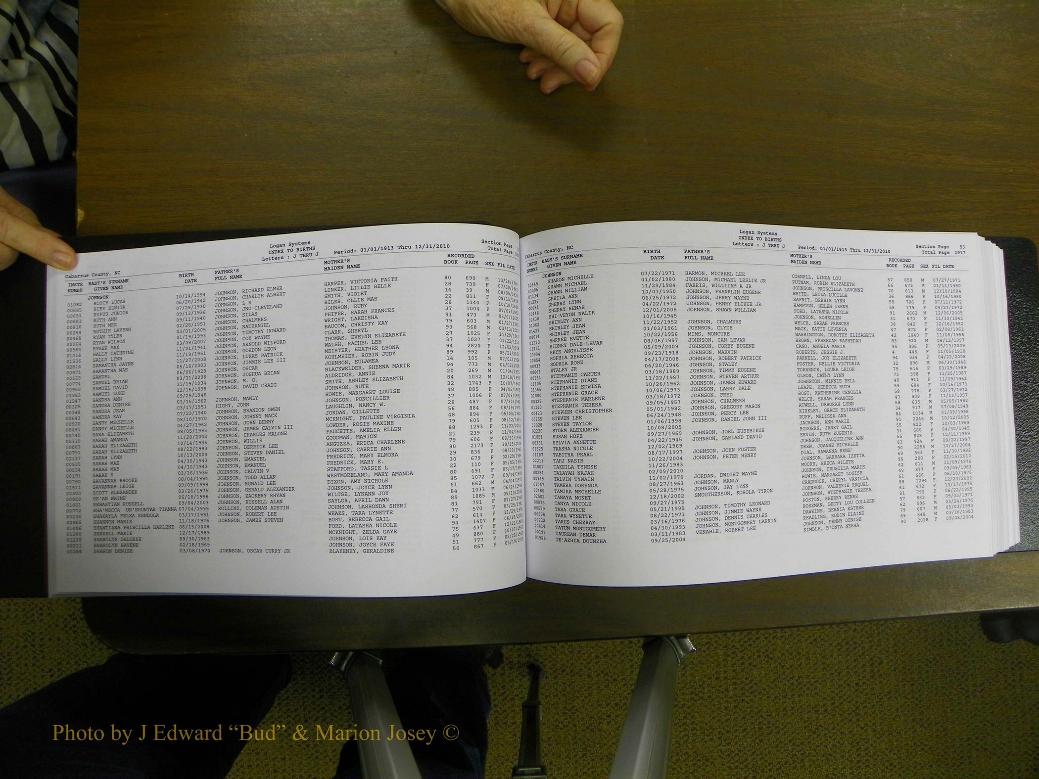 Cabarrus Births Index, I-M, 1913-2010 039.JPG