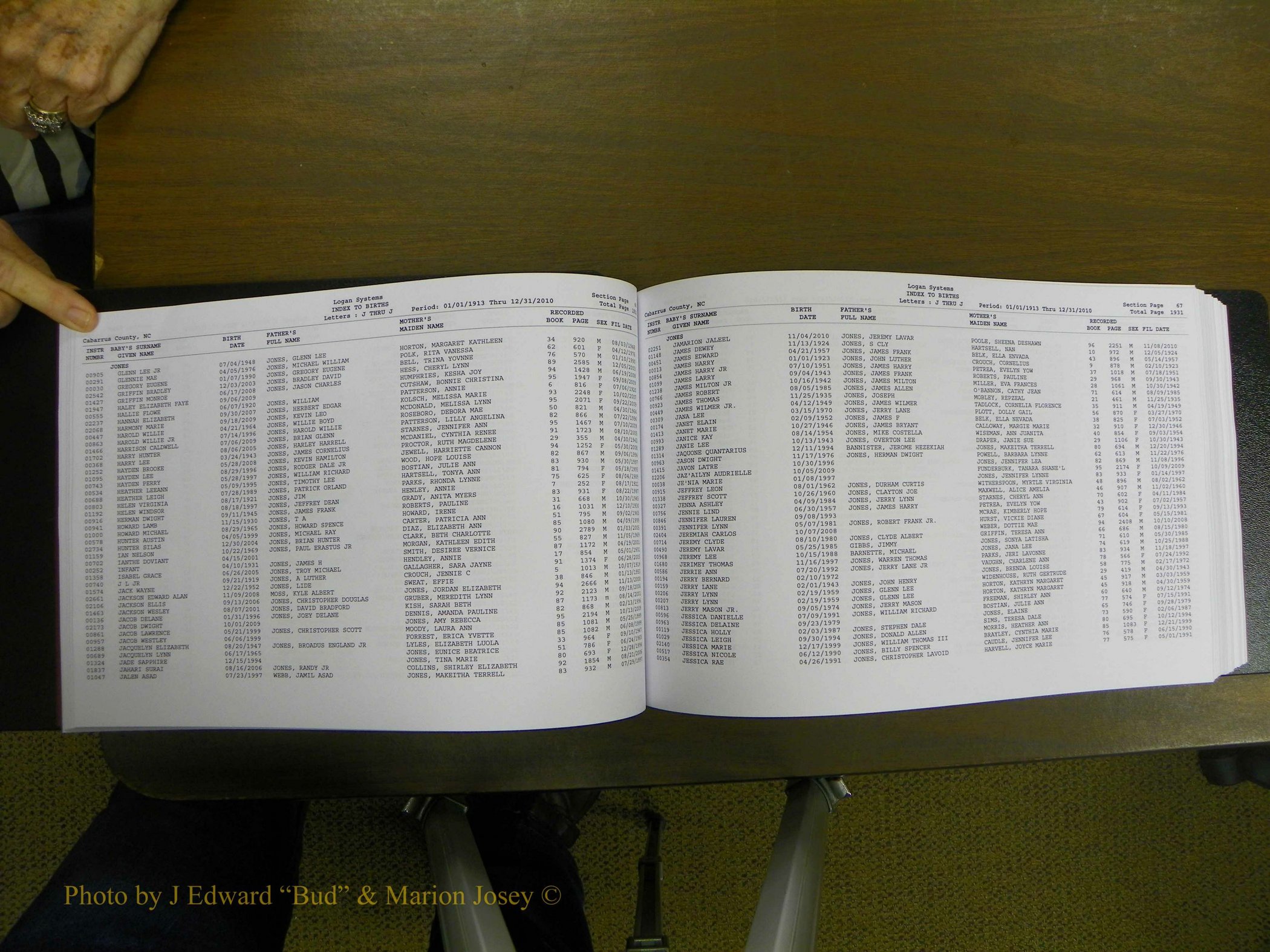 Cabarrus Births Index, I-M, 1913-2010 046.JPG