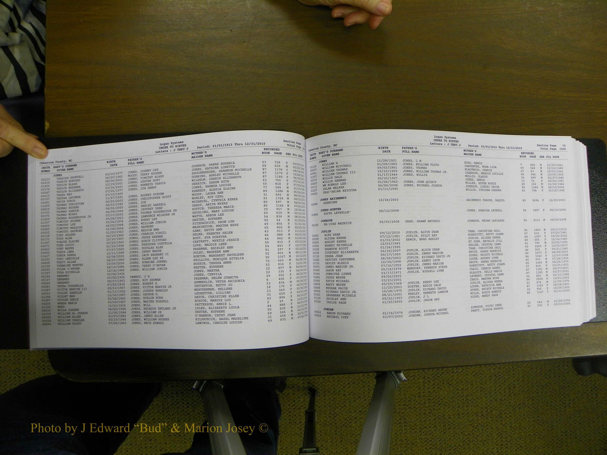 Cabarrus Births Index, I-M, 1913-2010 050.JPG