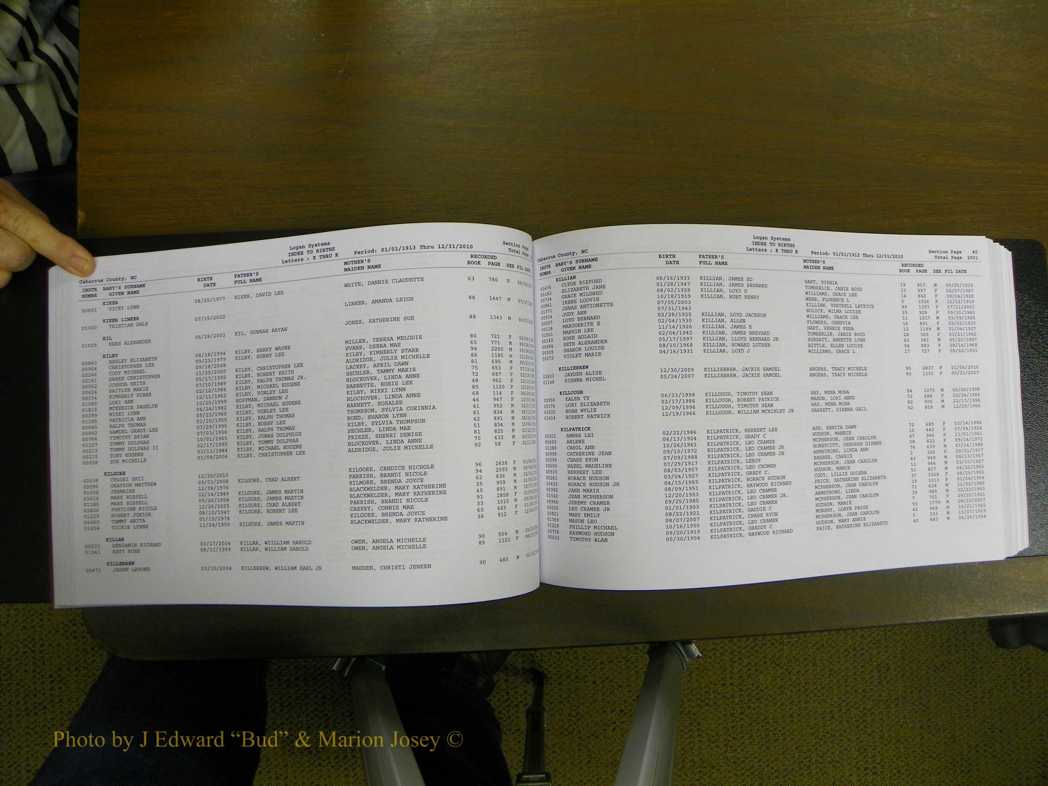 Cabarrus Births Index, I-M, 1913-2010 081.JPG