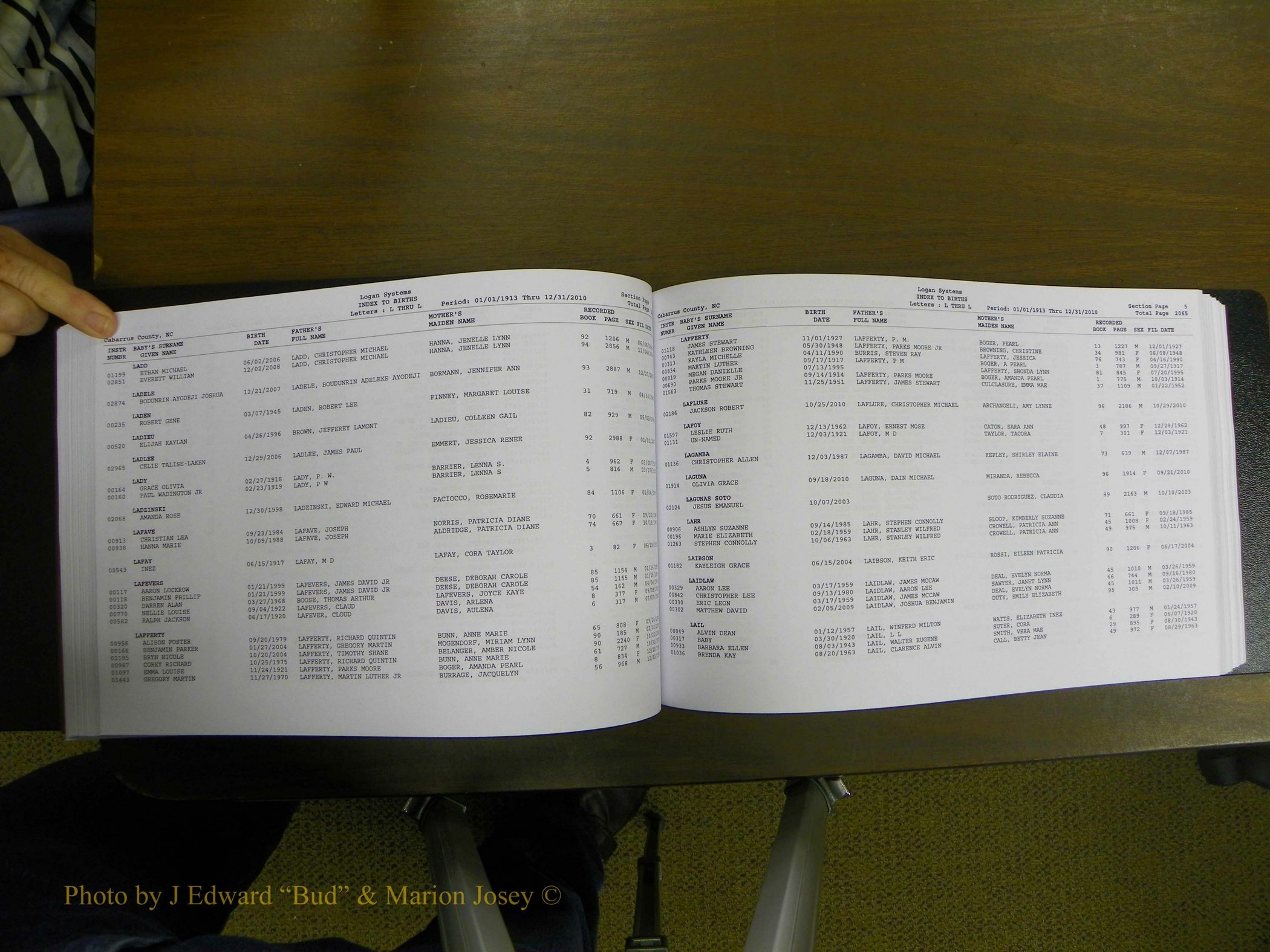 Cabarrus Births Index, I-M, 1913-2010 113.JPG
