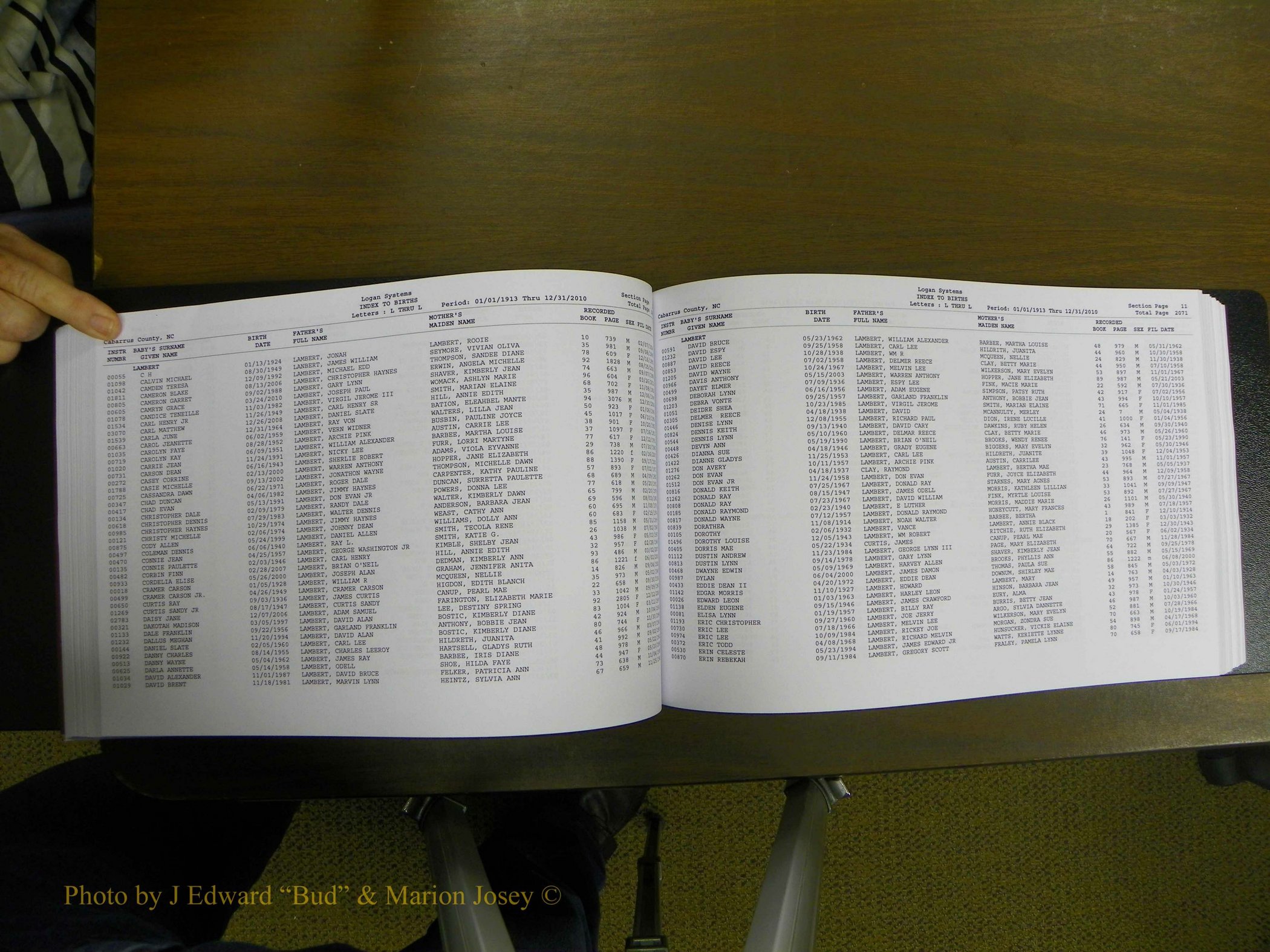 Cabarrus Births Index, I-M, 1913-2010 116.JPG