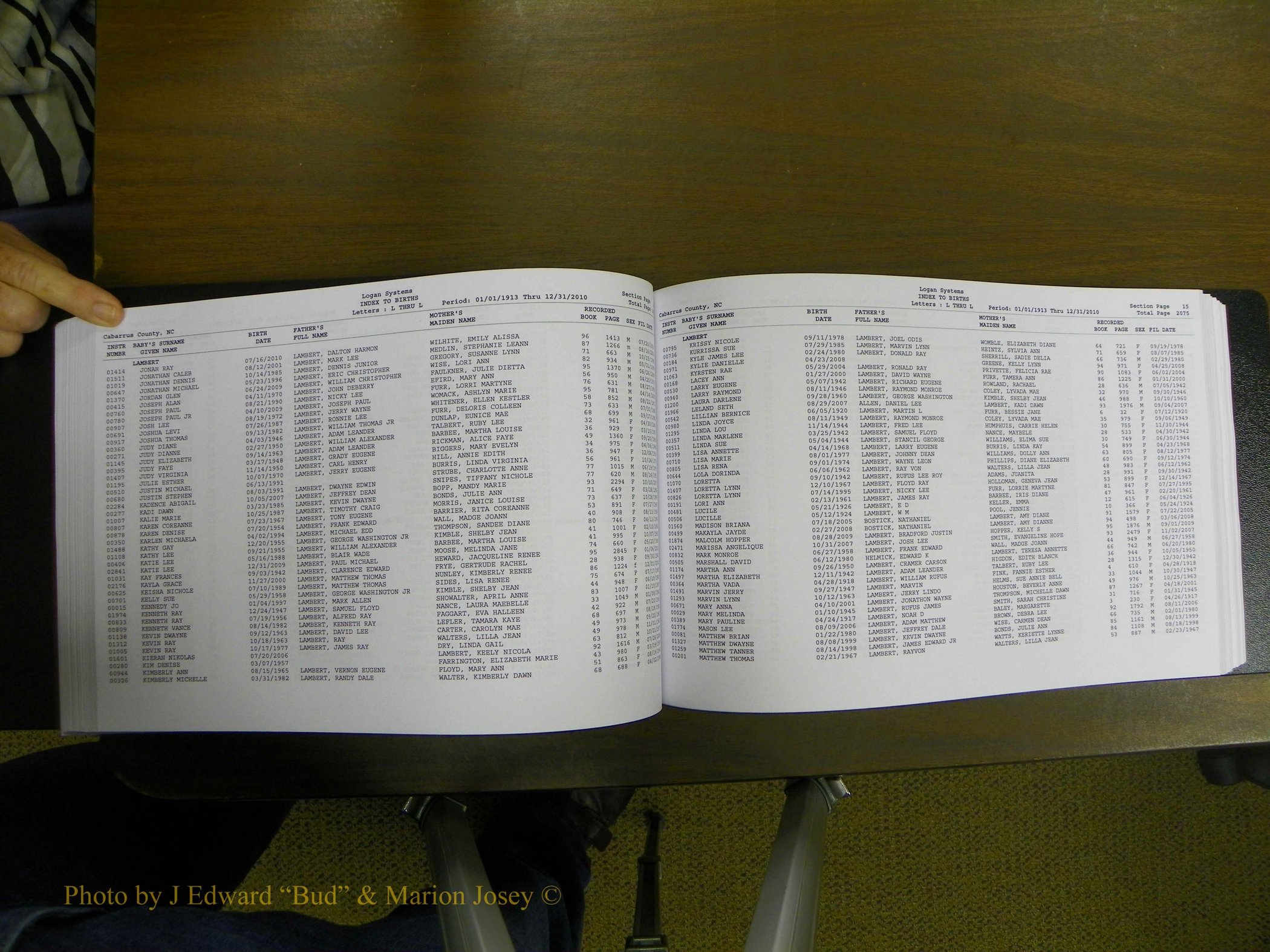 Cabarrus Births Index, I-M, 1913-2010 118.JPG