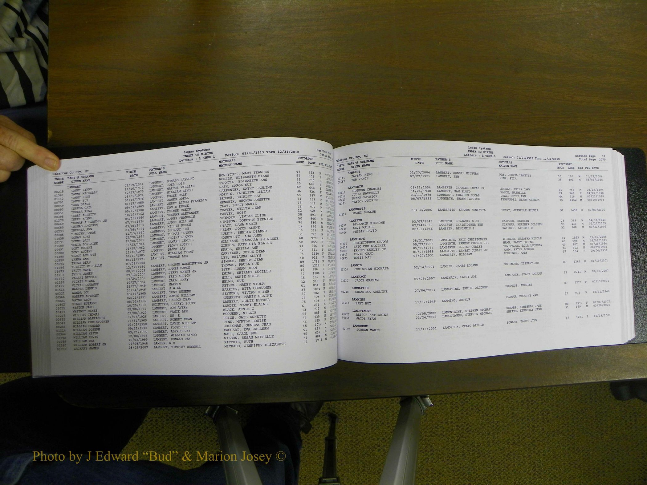 Cabarrus Births Index, I-M, 1913-2010 120.JPG