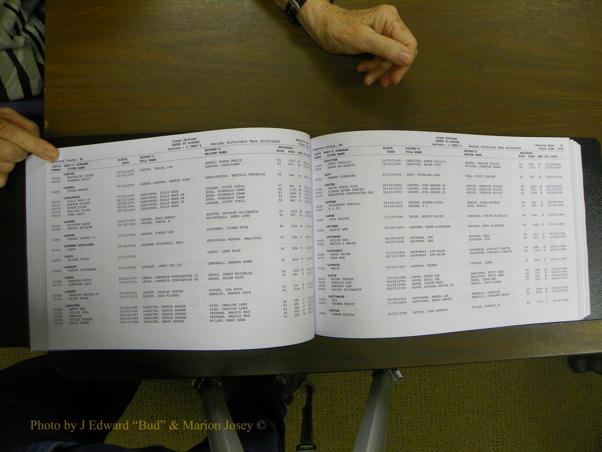 Cabarrus Births Index, I-M, 1913-2010 126.JPG