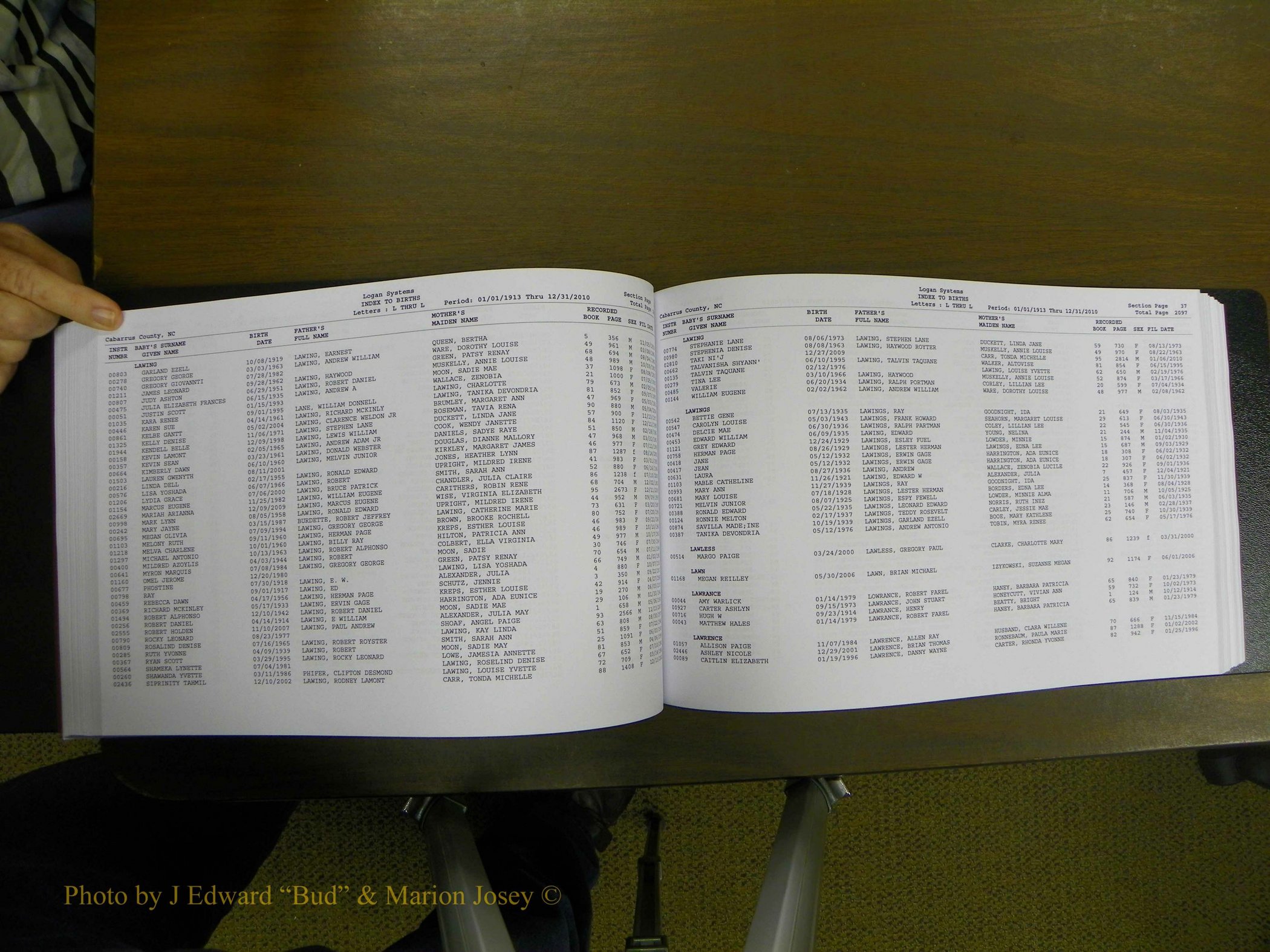 Cabarrus Births Index, I-M, 1913-2010 129.JPG